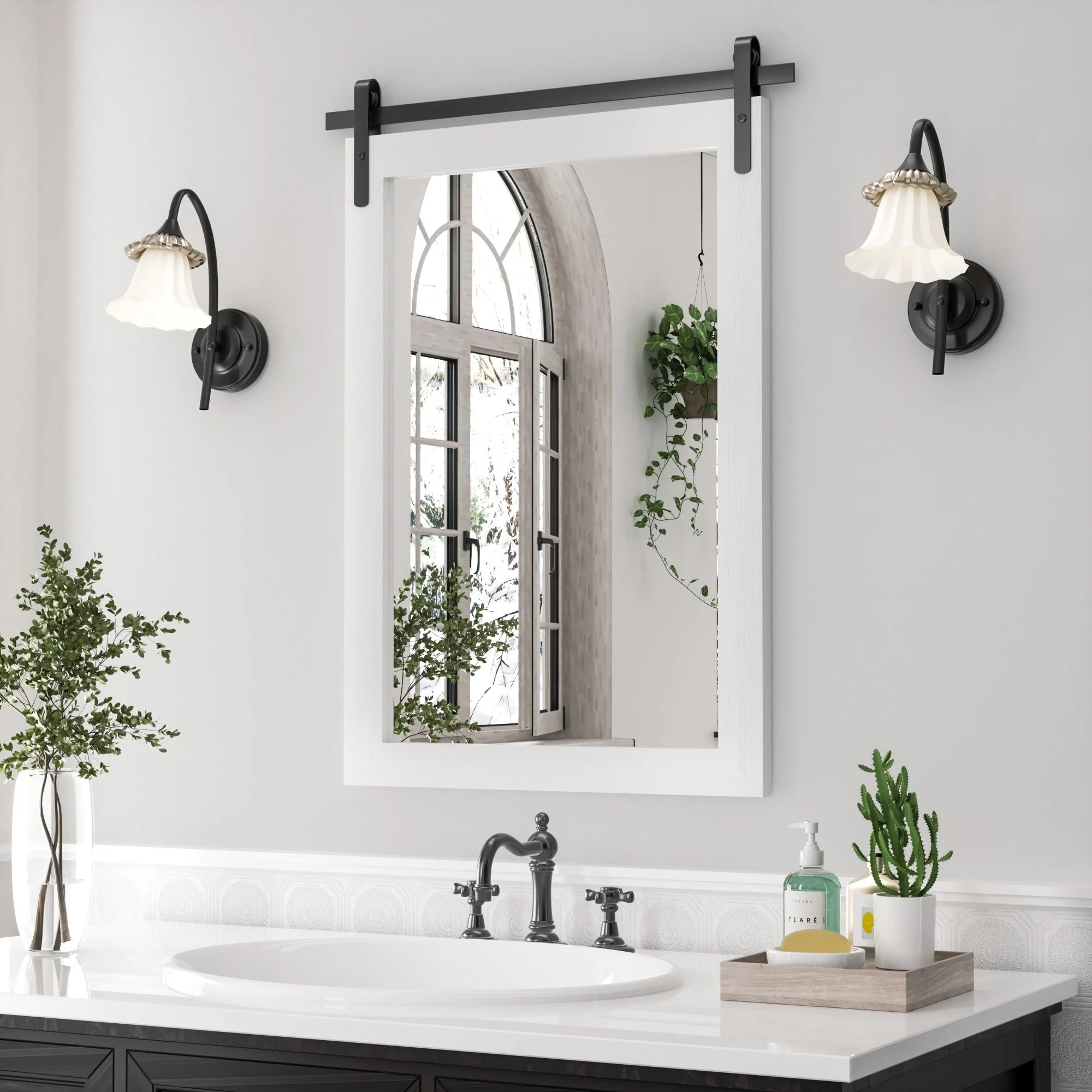 Modern Rectangular Wall Mirror with Wood Frame, Bathroom and Barn Door Mirror, Multiple Sizes - Image 3