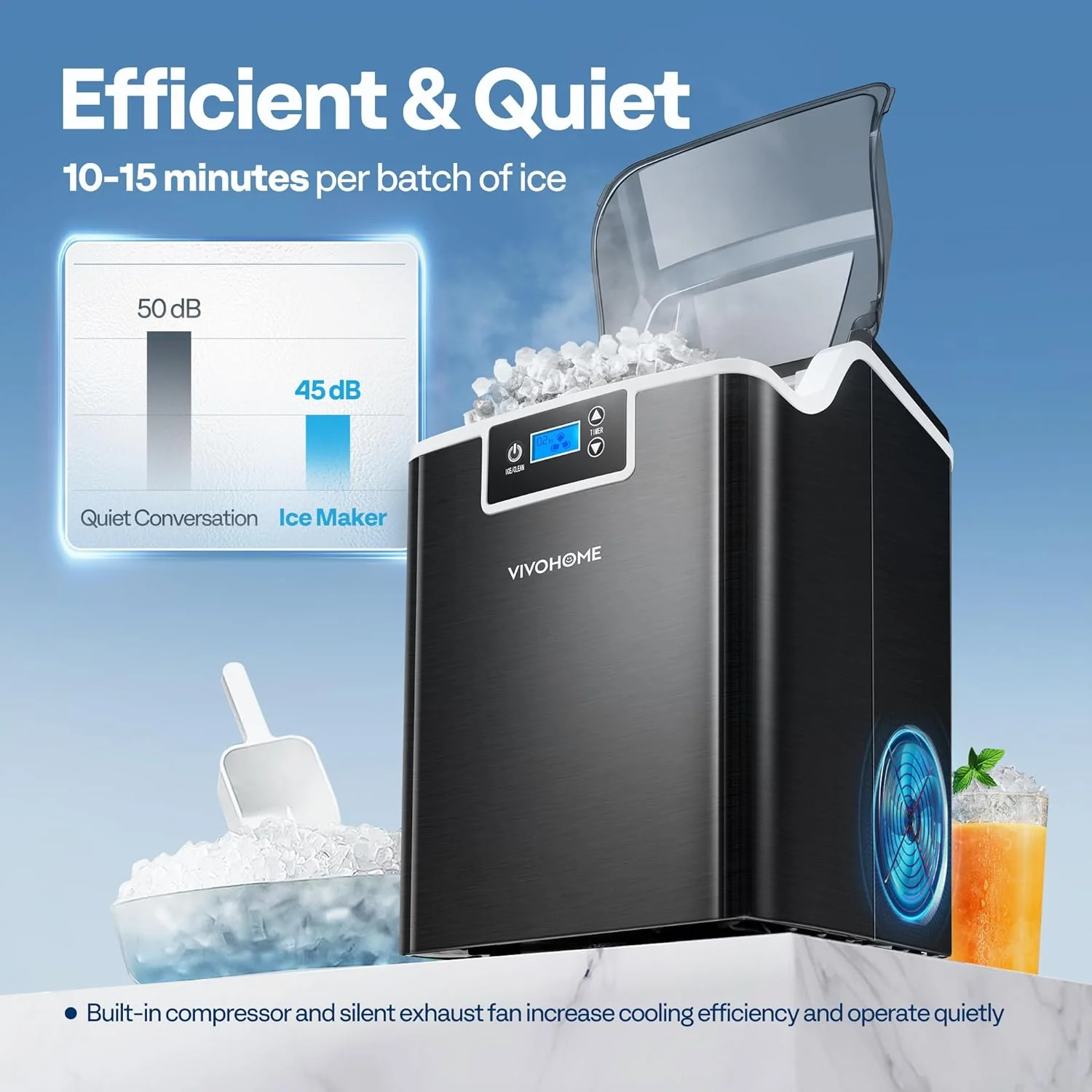 SPECSTAR Nugget Ice Maker Machine, Countertop Ice Maker with Hand Scoop 10 Ice Bags and Self Cleaning Function 44lbs/Day, Silver - Image 10