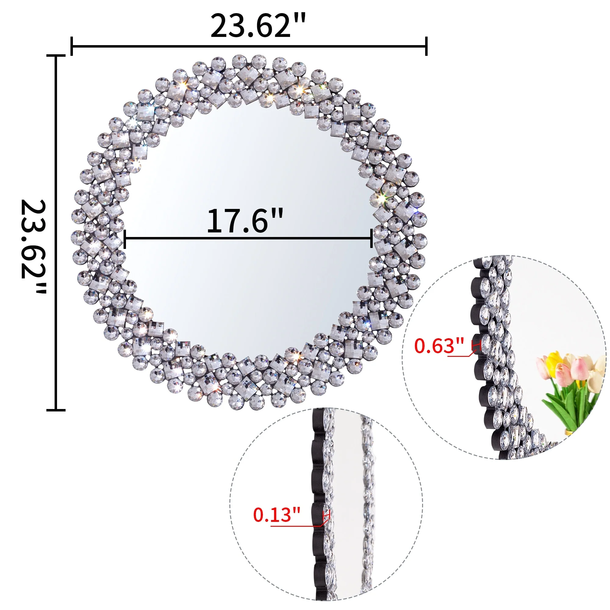 Modern Round Wall Mirror, Crystal Accent Decorative Mirror for Living Room, Bedroom and Entryway - Image 9