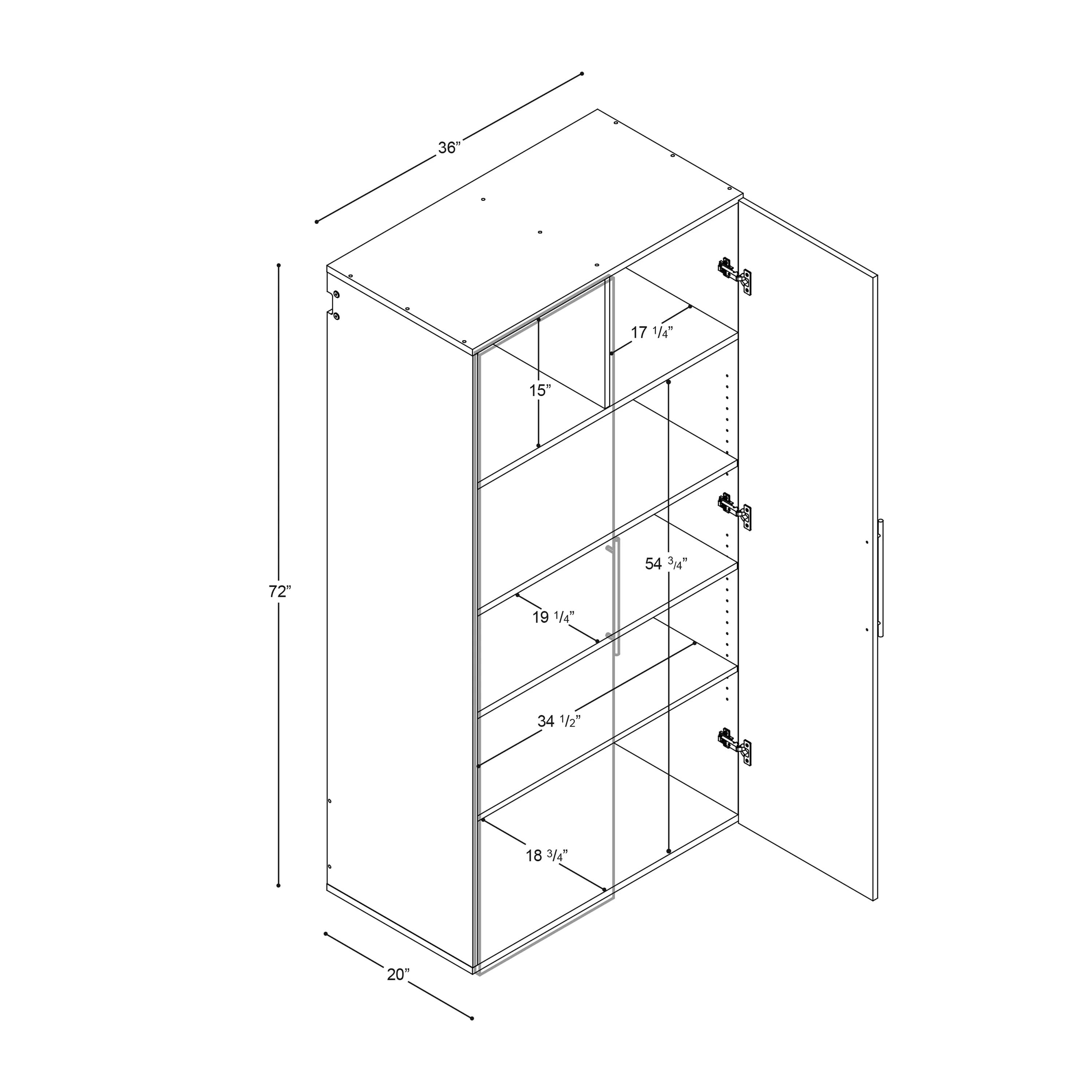 Prepac HangUps Large Storage Cabinet - Immaculate Light Gray 36" Cabinet with Storage Shelves and Doors; Ideal for Bin and General Storage Solutions - Image 16