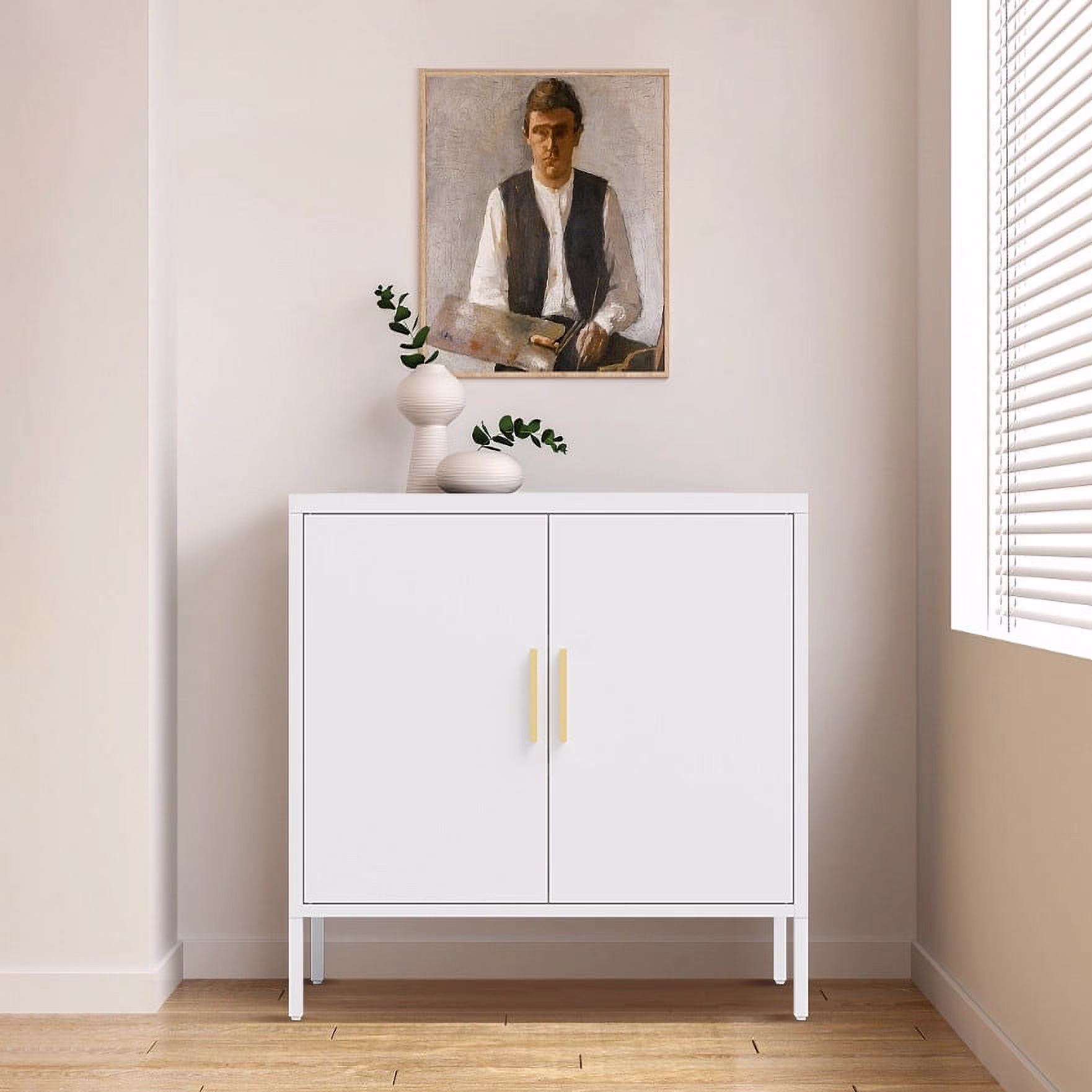 Metal 3 Tier Storage Cabinet, Storage Cabinet with 2 Doors and 2 Adjustable Shelves, Steel Lockable Garage Storage Cabinet Metal File Cabinet for Home, Office, School, Gym, White
