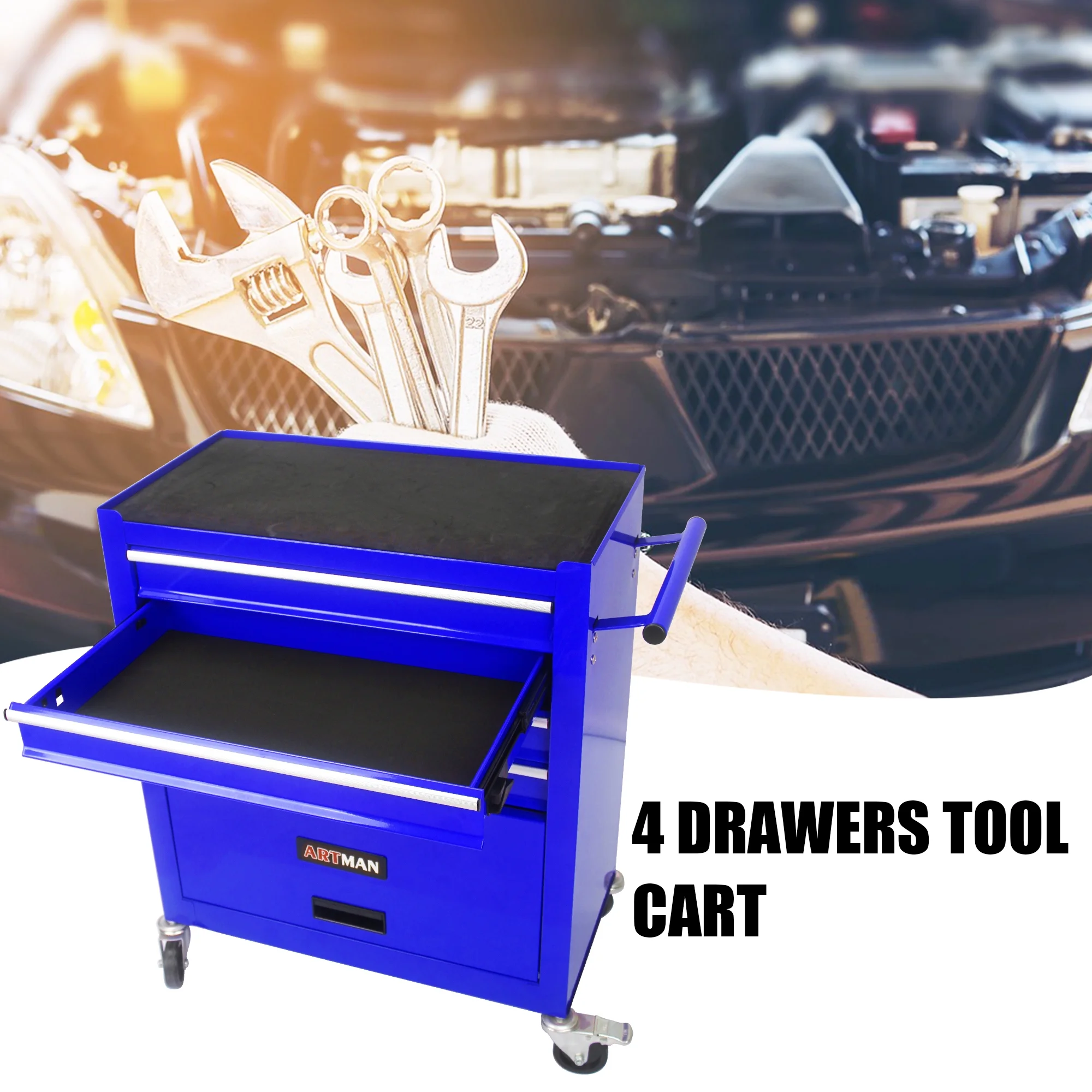 4 Drawers Multifunctional Tool Cart with Wheel Steel Tool Chest Storage Cabinet - Image 4