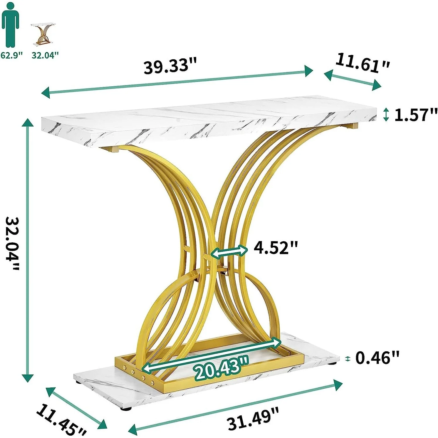 Modern Gold Console Table with Marbled Top, Sofa Table for Entryway and Hallway - Image 14