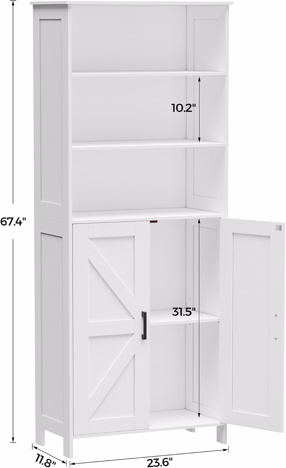 67" Tall Bathroom Storage Cabinet, Bathroom Floor Cabinet - Image 2