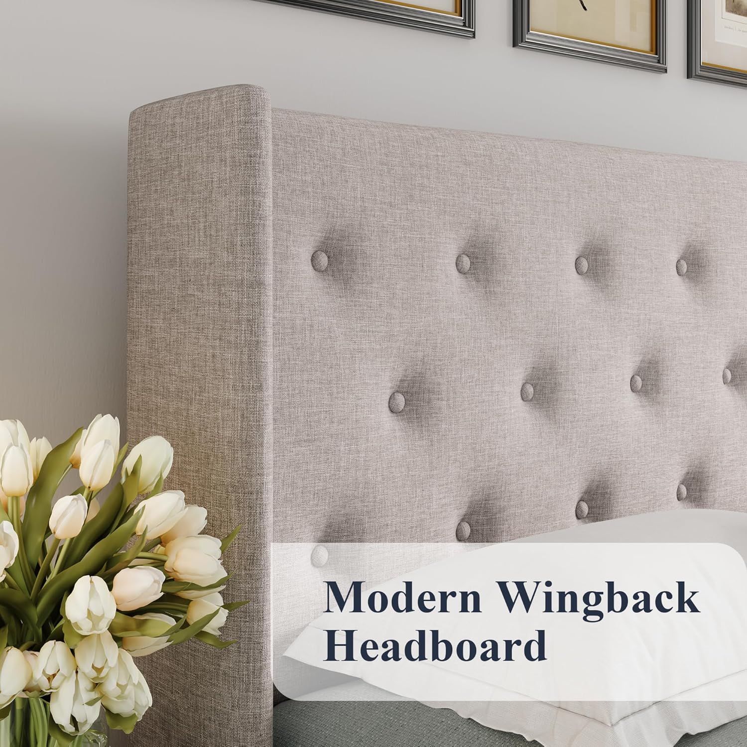 Queen Size Lift Up Storage Bed with Wingback Headboard, Upholstered Platform Bed Frame with Hidden Storage - Image 134