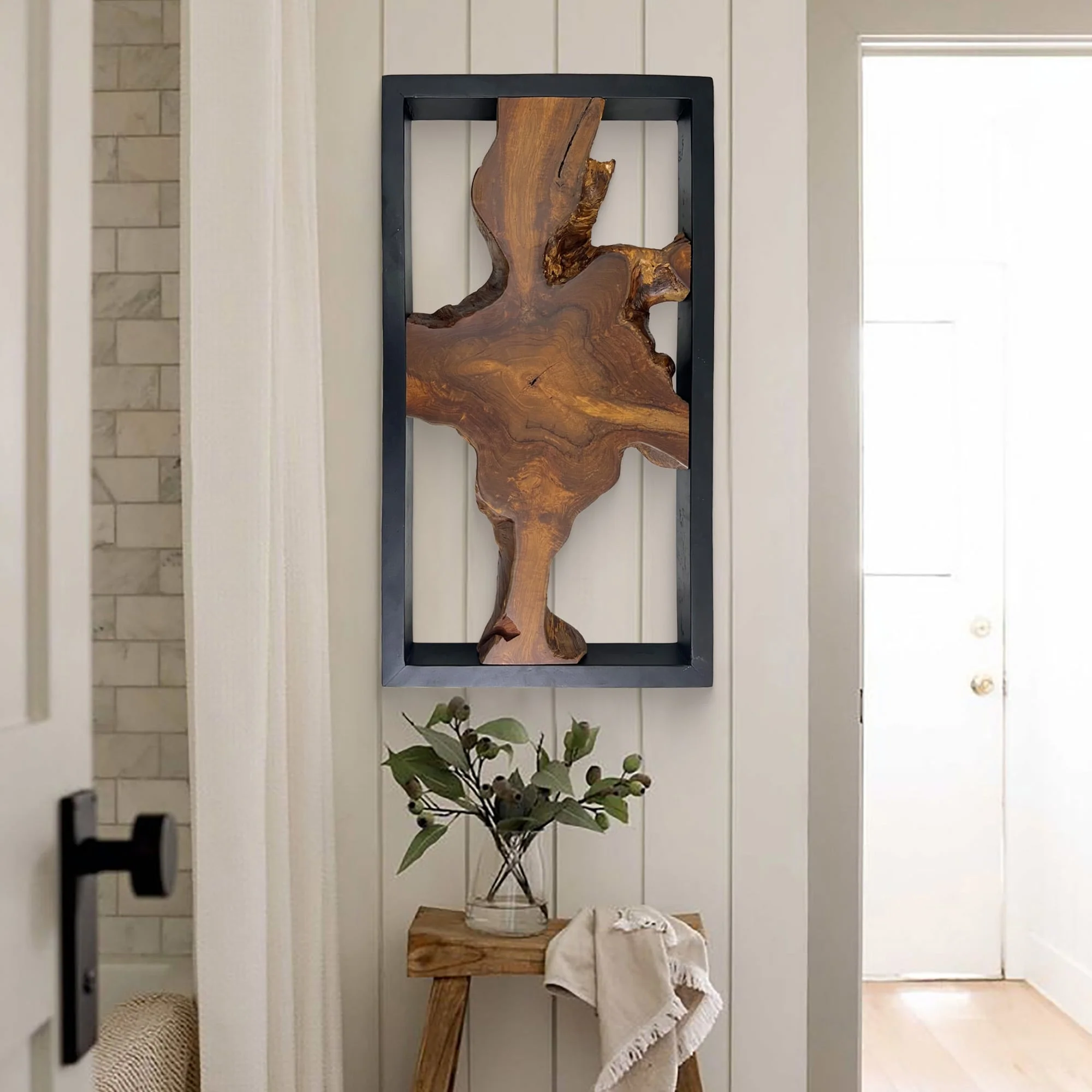 Abstract Live Edge Teak Wood Wall Sculpture, Natural Wooden Wall Art Decor for Living Room and Home Decoration - Image 8