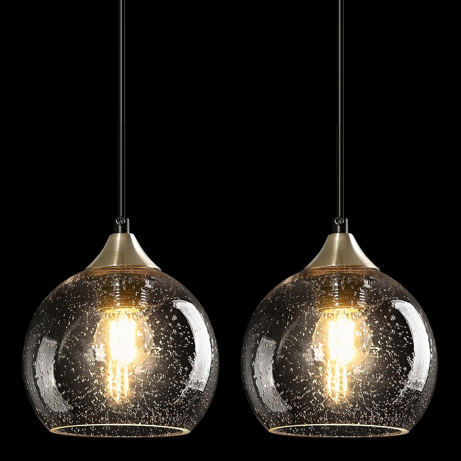 Amber Pendant Lights Kitchen Island 3 Pack, 5.9 in Seeded Glass Globe - Image 74