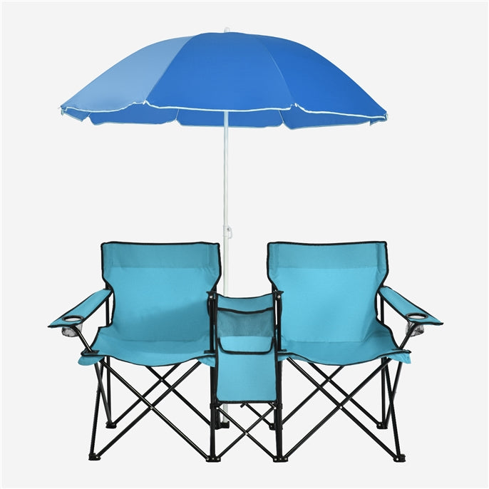Double Folding Picnic Chairs with Umbrella – Mini Table & Beverage Holder Included - Image 7