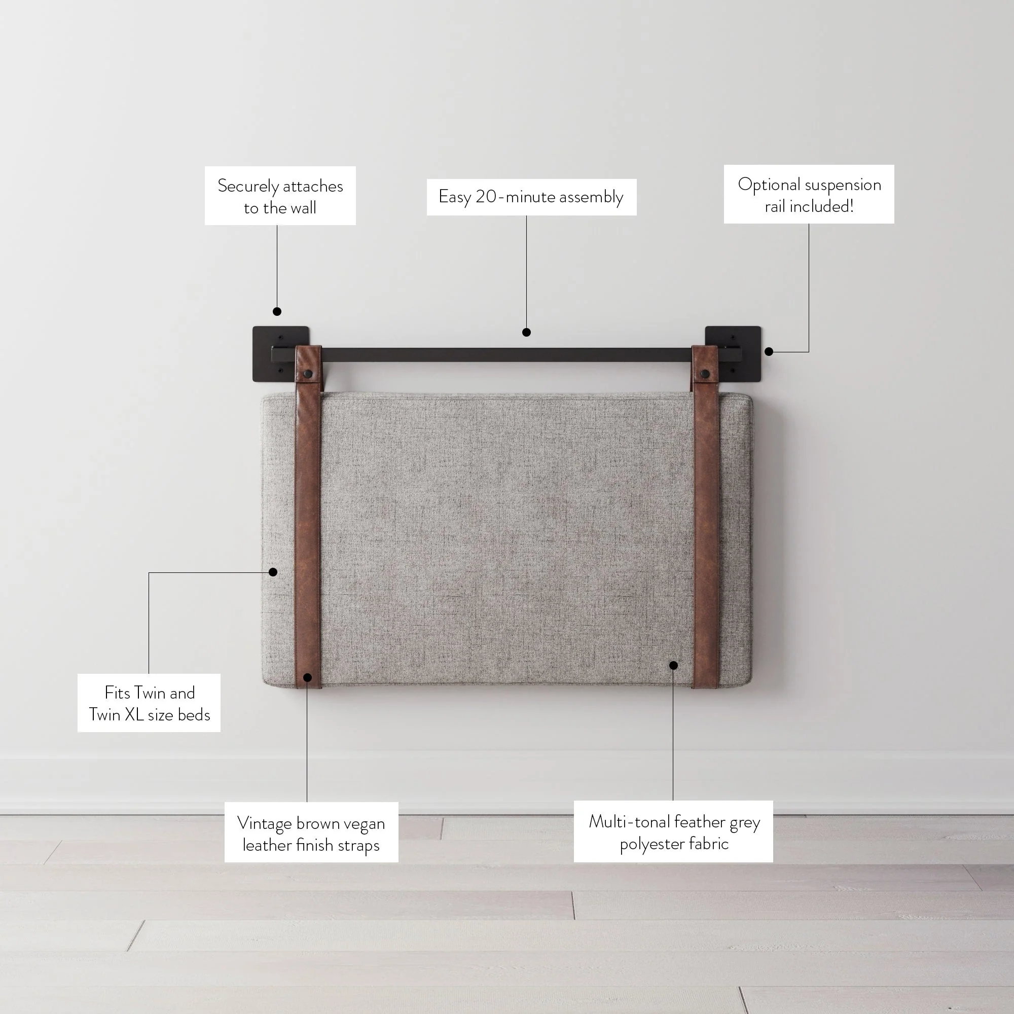 Wall Mount Upholstered Headboard with Metal Rail - Modern Bedroom Headboard - Image 24