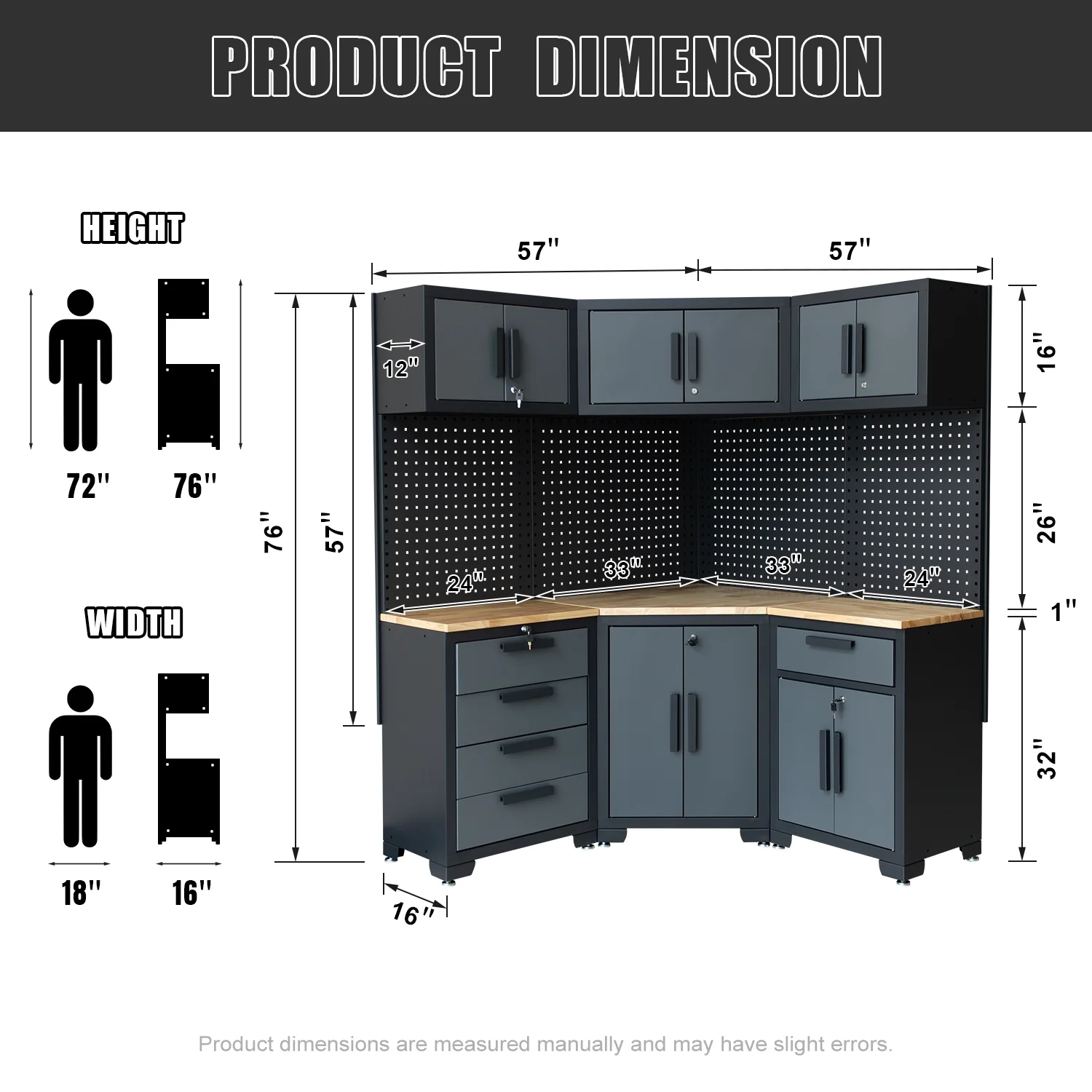 HPDMC Garage Storage Cabinet System 7-Pcs Workshop Set Metal Garage Cabinets System with Steel Cabinet Drawers, Workbench, Pegboard for Garage Tool Organization - Image 14