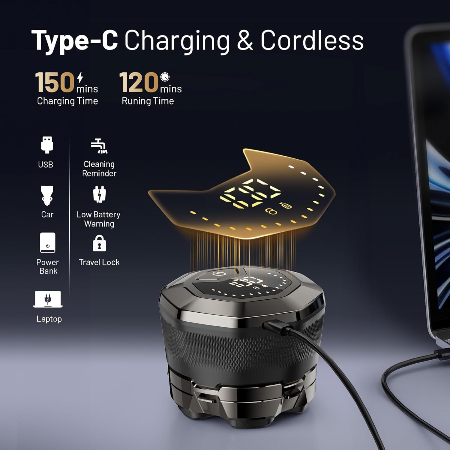 Waterproof Hypoallergenic Head & Face Shaver, Rechargeable Electric Razor for Men’s Scalp and Facial Grooming - Image 3