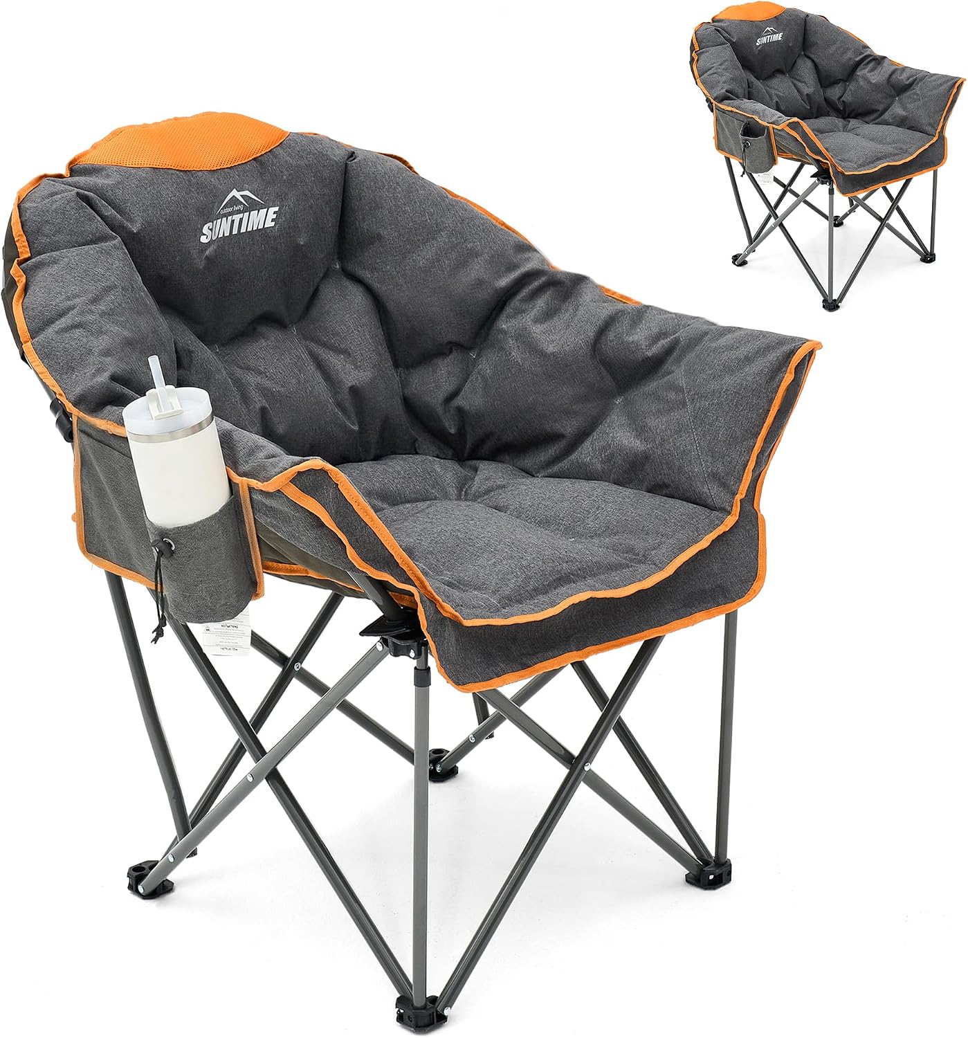 Oversized Padded Camping Chair with Adjustable Cup Holder,Beige(2 Pack) - Image 2
