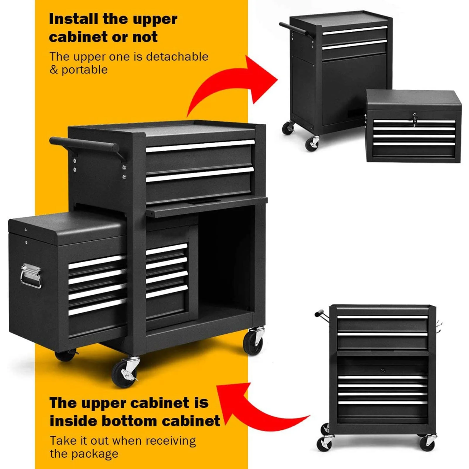 NIGSQJB 3-In-1 Tool Chest on Wheels with 6 Drawers, 52"H Tool Storage Cabinet with Auto Locking System,Detachable Top,Tool Box Organizer for Garage,Workshop,Repair Shop,DIY, Red - Image 14