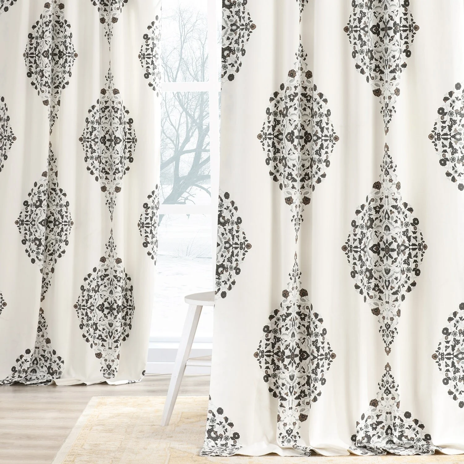 Medallion Damask Printed Cotton Room Darkening Curtain Panel, 1 Piece - Image 3