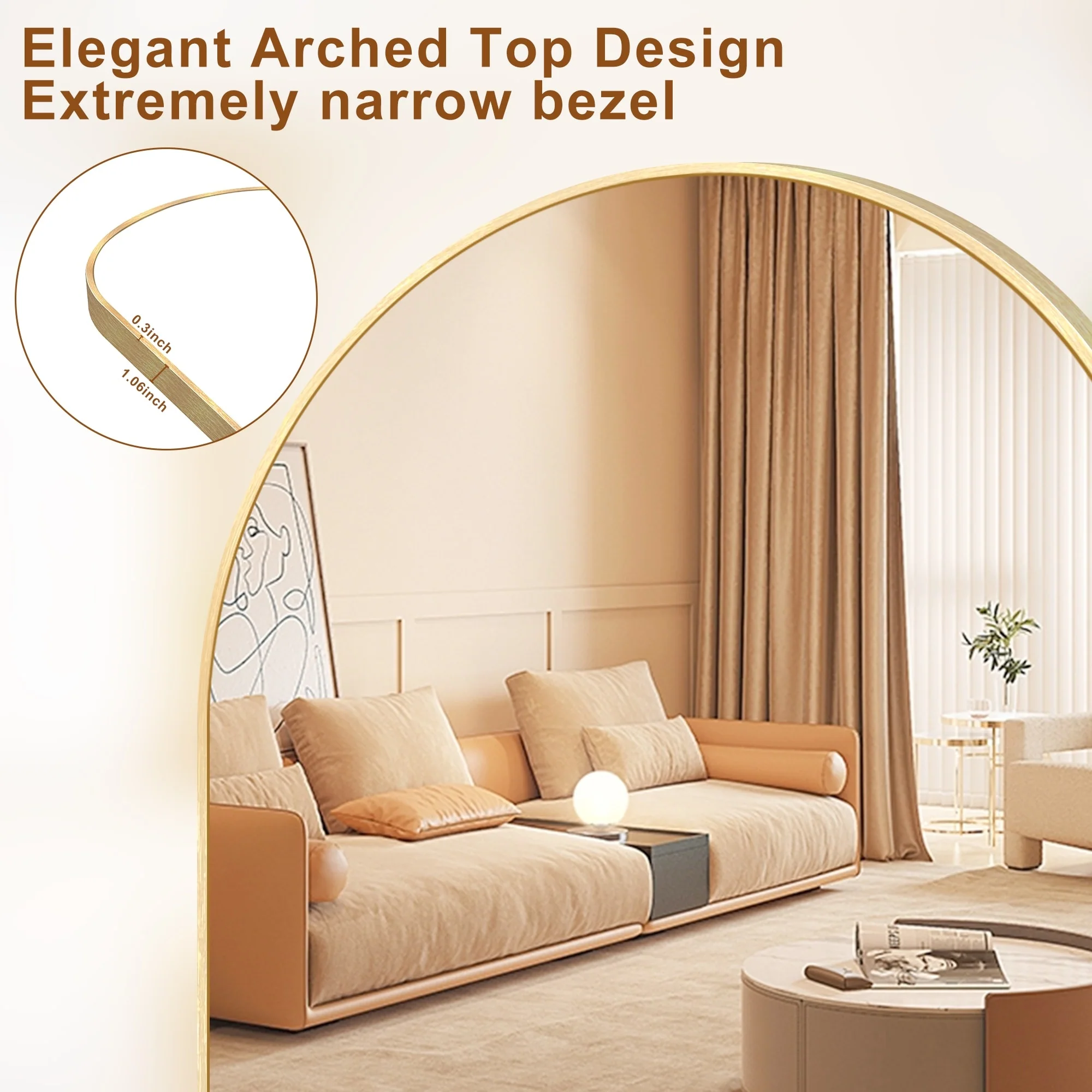 Modern Arched Full Length Floor Mirror, Aluminum Alloy Frame Standing Full Body Mirror - Image 36