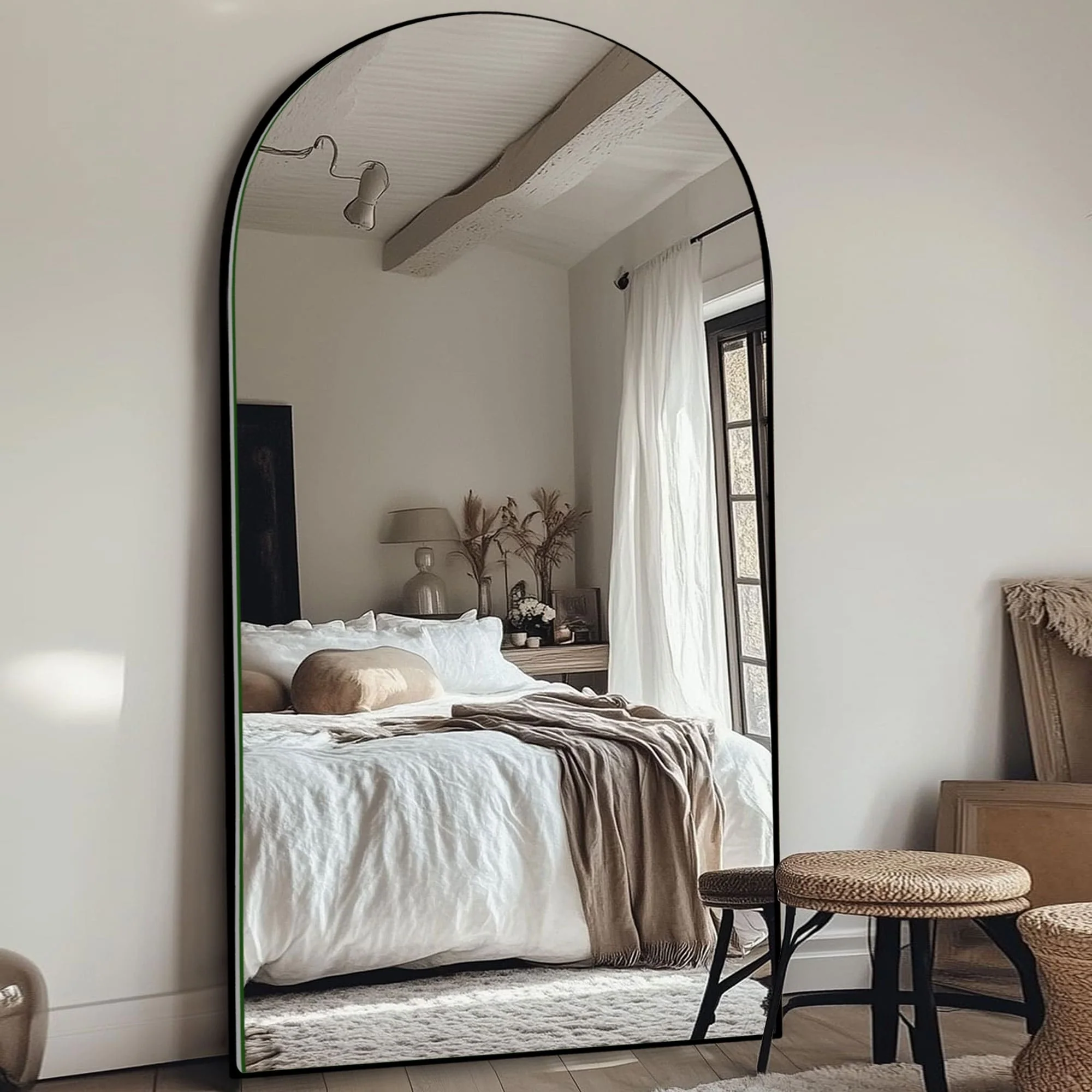 Arched Full Length Wood Floor Mirror, Full Body Standing and Wall Mounted Mirror for Bedroom, Living Room and Home Decor - Image 9