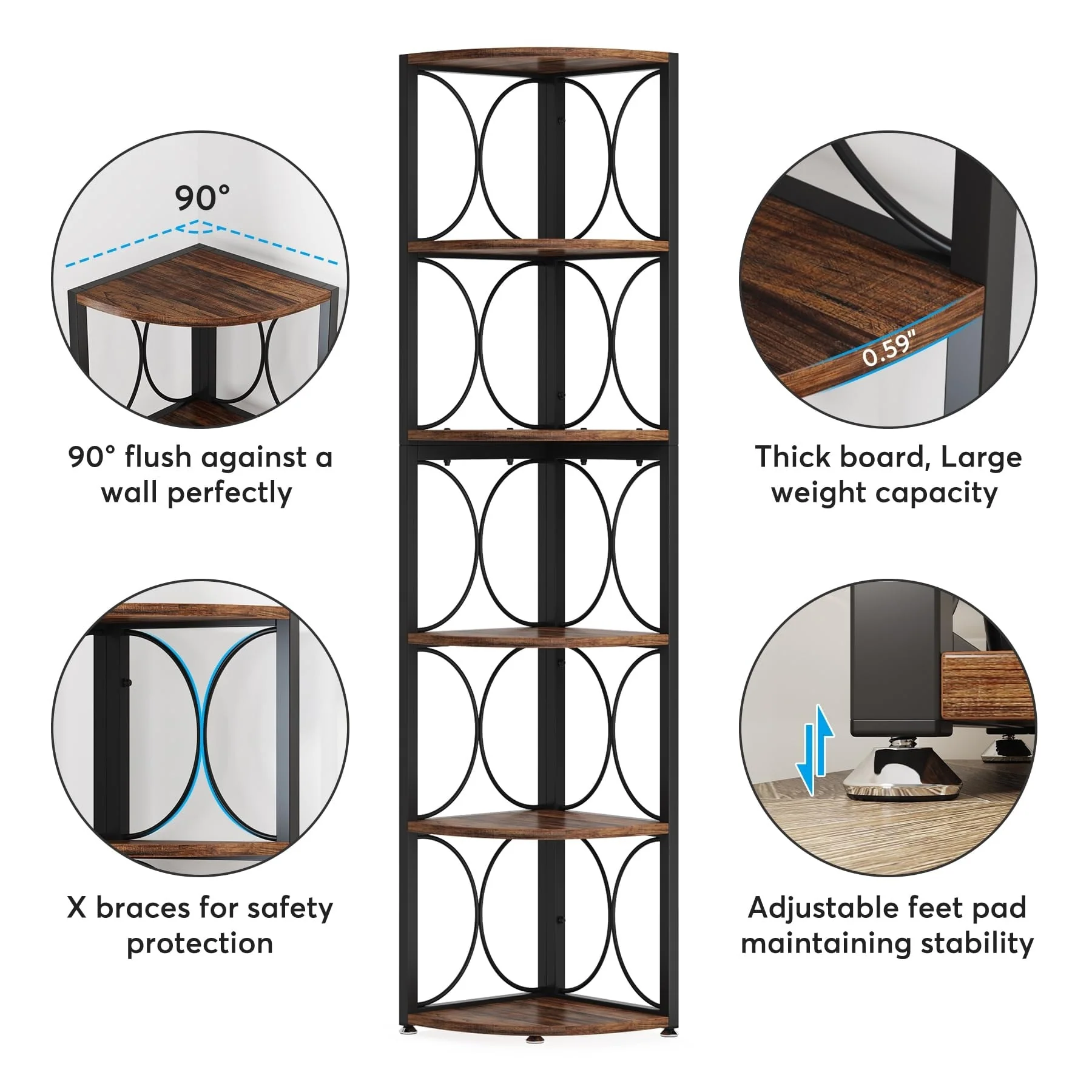 67 Inch Tall Corner Shelf, Freestanding Corner Bookshelf and Storage Shelving Unit - Image 12