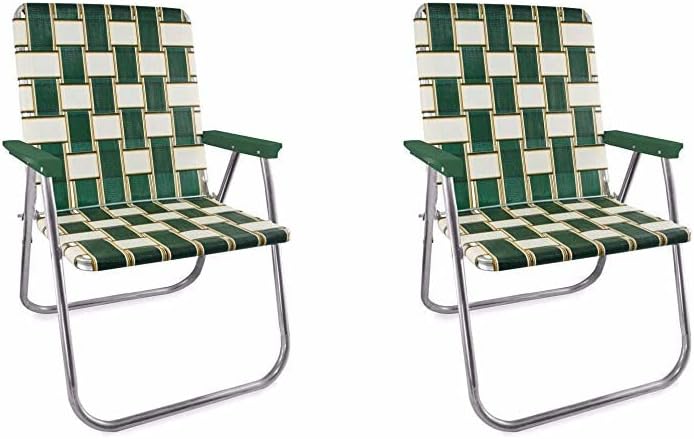 Outdoor Chairs for Camping. Made with Lightweight Aluminum Frames and UV-Resistant Webbing. Folds for Easy Storage 2- Pack (Charleston with Green Arms, Classic)
