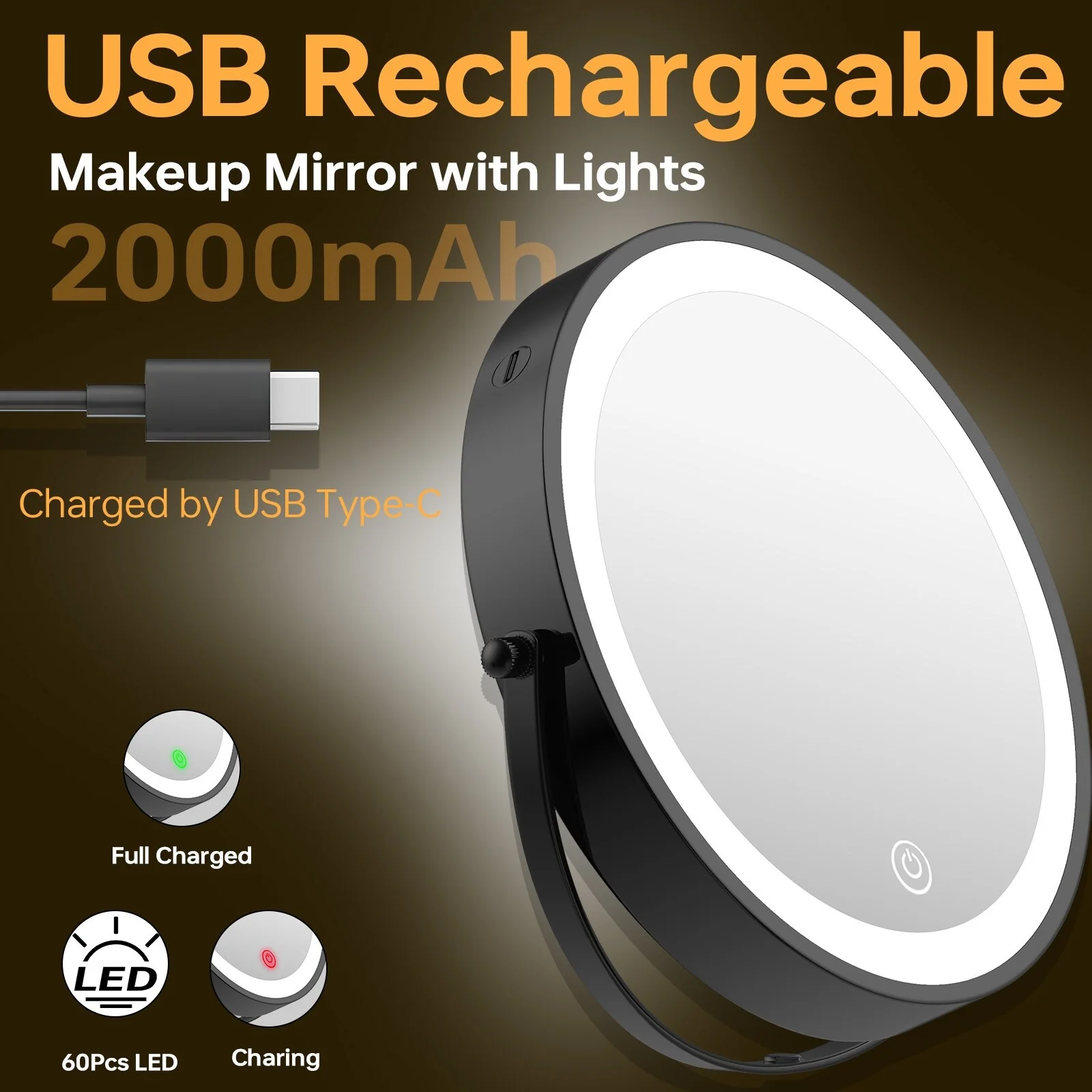 8 Inch Round Wall Mounted Makeup Mirror, Rechargeable, 1X/10X Magnification, 3-Color LED Lights - Image 23