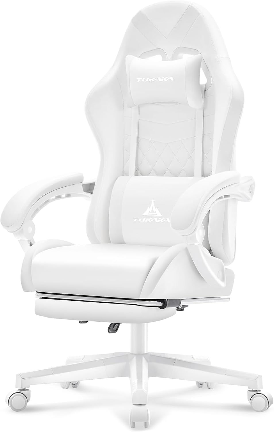 White Gaming Chair,Ergonomic Massage Office Desk Chair with Footrest - Image 2
