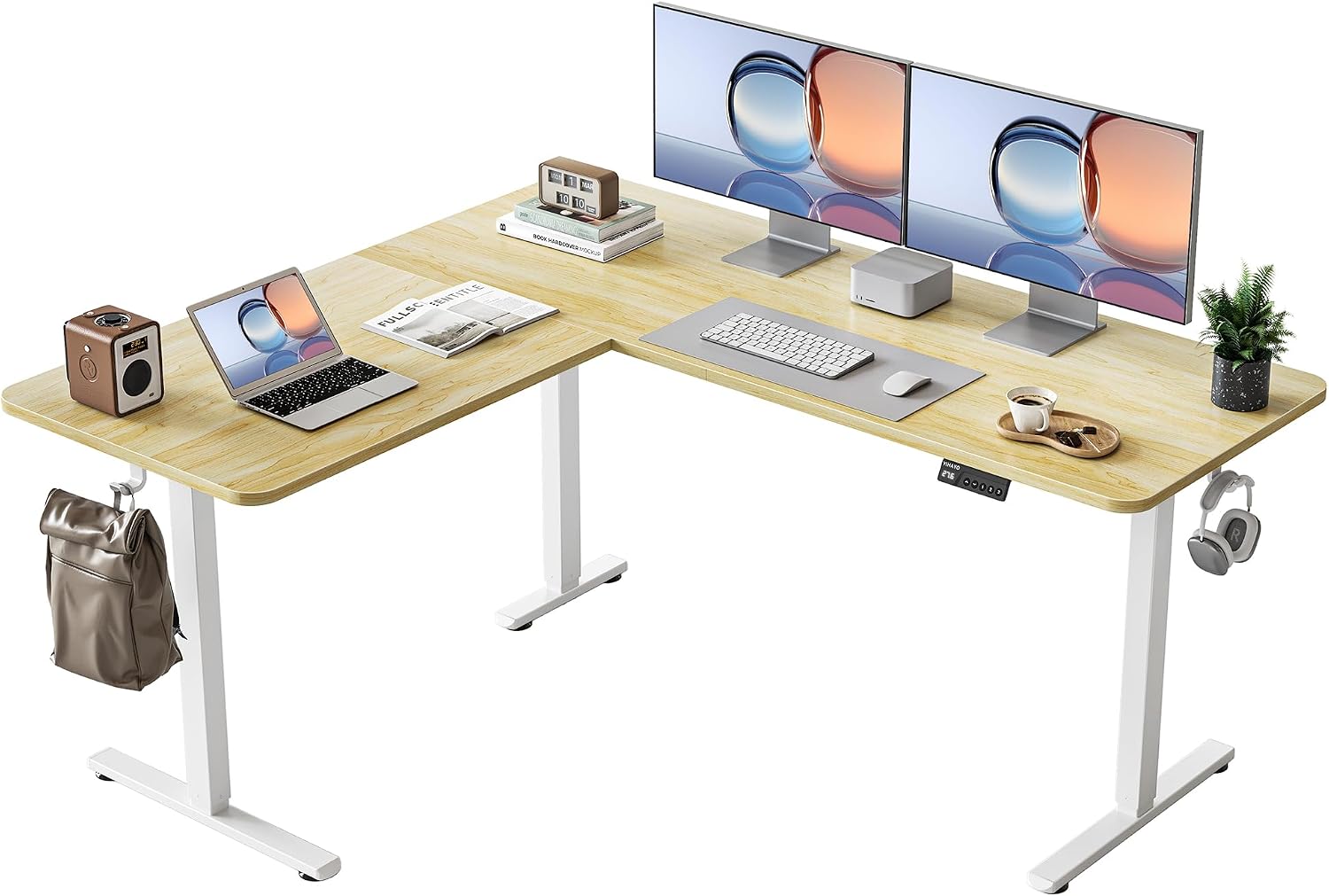 L Shaped Standing Desk Adjustable Height, 63 x 55 Inches Electric Corner Standing Desk, Black - Image 2