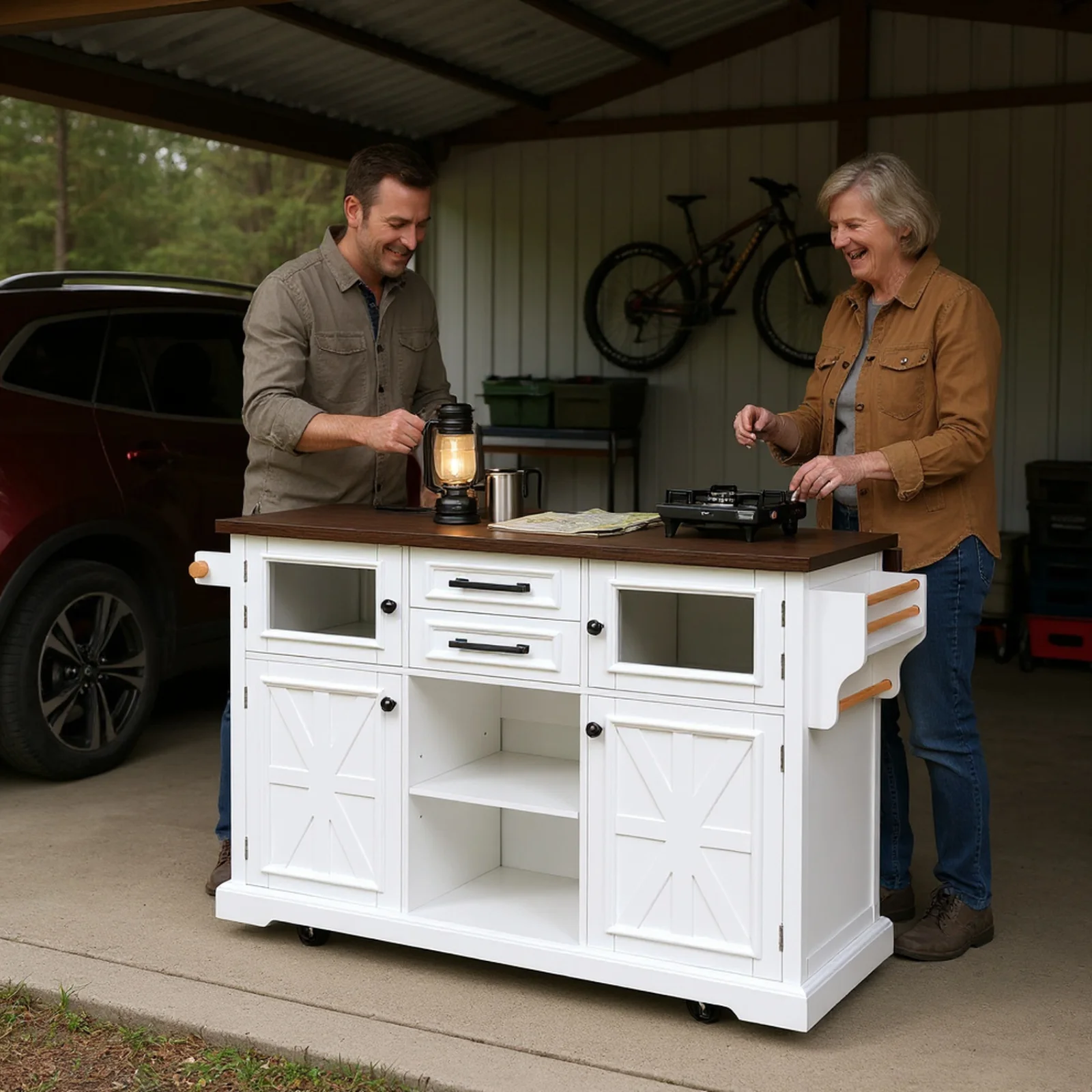Homy Casa Rolling Garage Storage Cabinet with Drop Leaf, Charging Station for Office Gym, School - Image 2