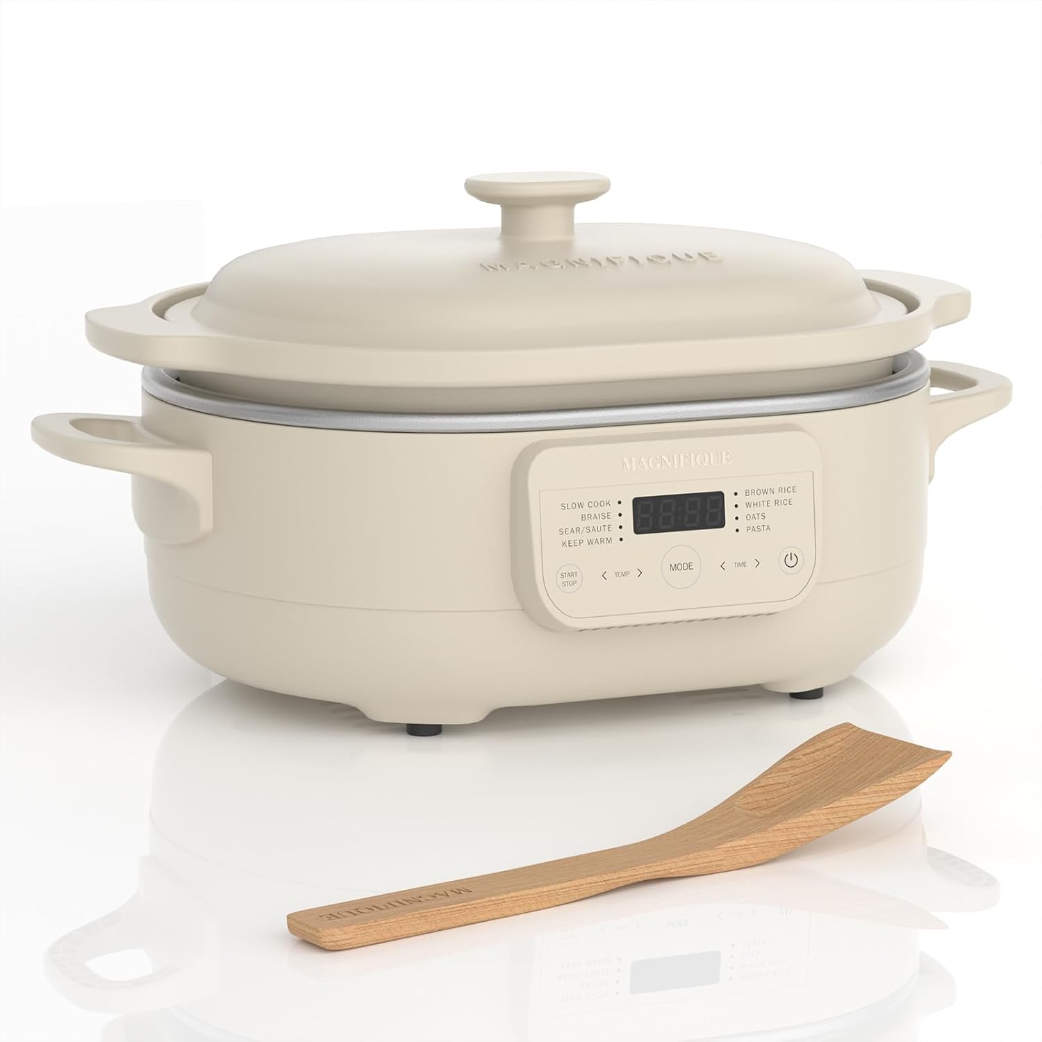 4 Quart Programmable Casserole Slow Cooker, 8-in-1 Multi Cooker with Removable Non-Toxic Stoneware Crock, Claypot Slow Cooker, Rice-cooking, Nonstick, Oven Safe Pot to 450°F, Olive