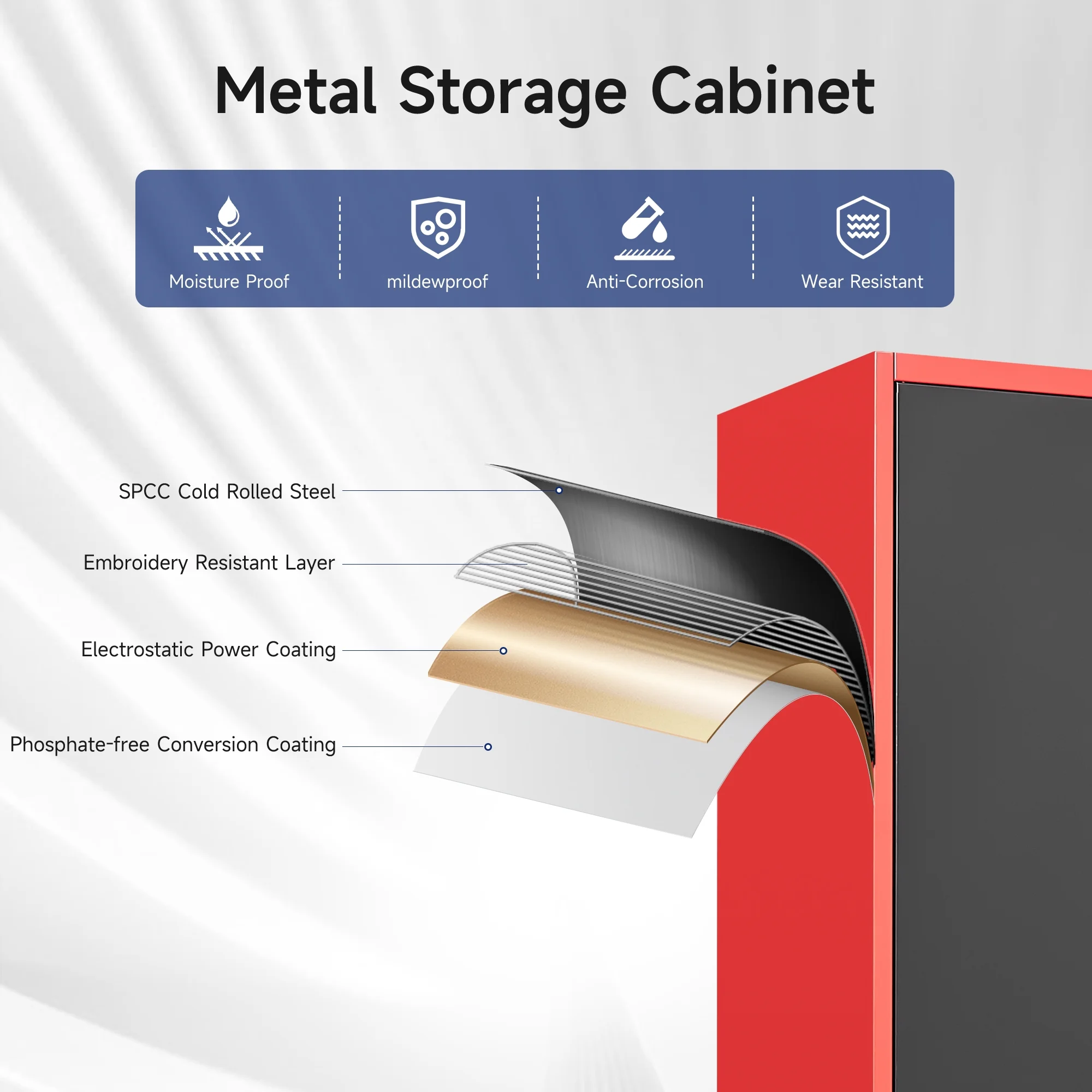 AUHUP 71" Metal Cabinet with 5 Adjustable Shelves, Garage Storage Cabinets with Locking Doors,Tool Storage Cabinet for Home Office,Warehouse,Workshop(Red Black) - Image 6