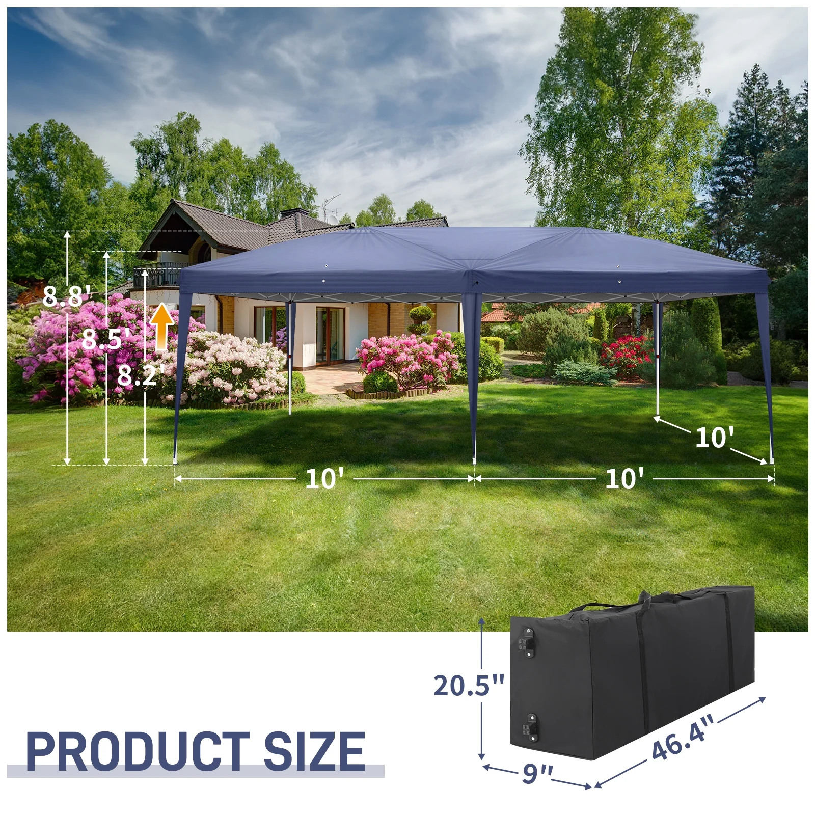 UBesGoo Ez Pop Up Patio Canopy Tent Gazebo Outdoor Party with 6 Sidewalls 10 x 20 ft Blue - Image 4