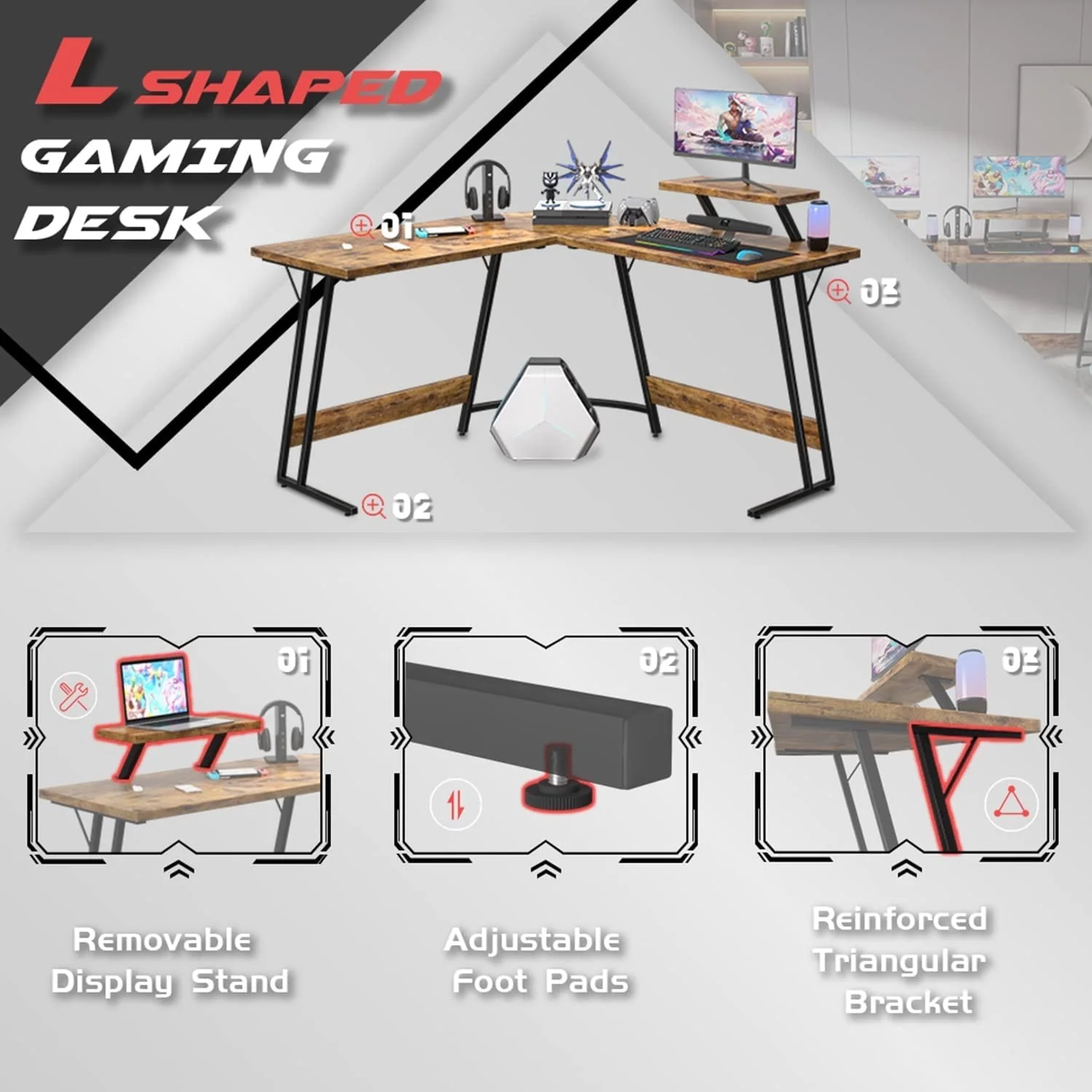 L Shaped Gaming Desk, Corner Computer PC Workstation for Gaming, Home Office and Study - Image 20