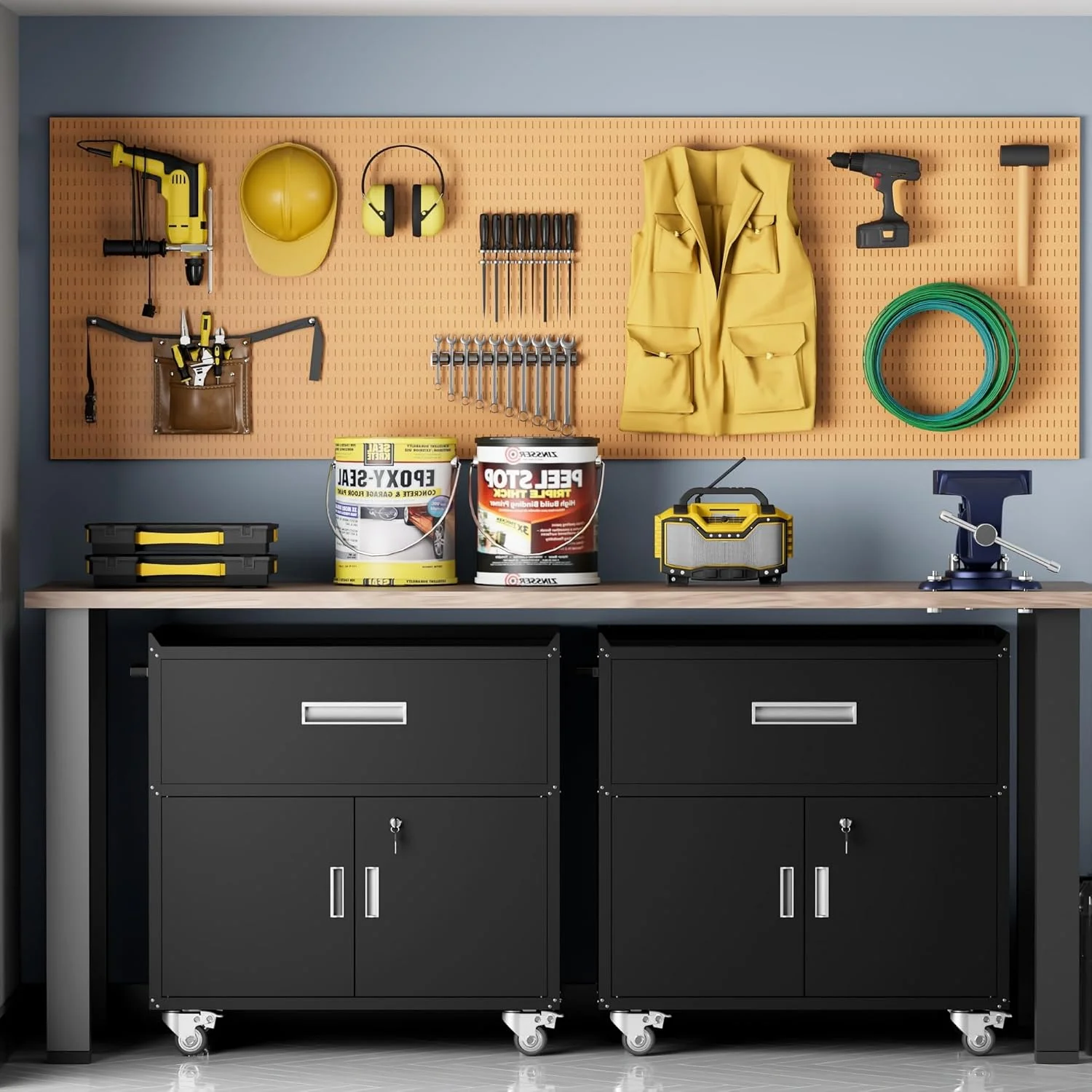 GXK-Home Metal Garage Storage Cabinet With Lock and Hook Hole,Tool Chest with Wheels for Workshop,Black - Image 10