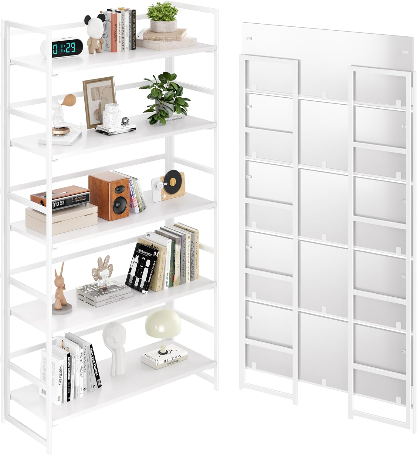 Vintage Multifunctional Folding Bookshelf, No-Assembly Plant Stand Storage Rack Shelves for Home Office (White, 5-Tier) - Image 21