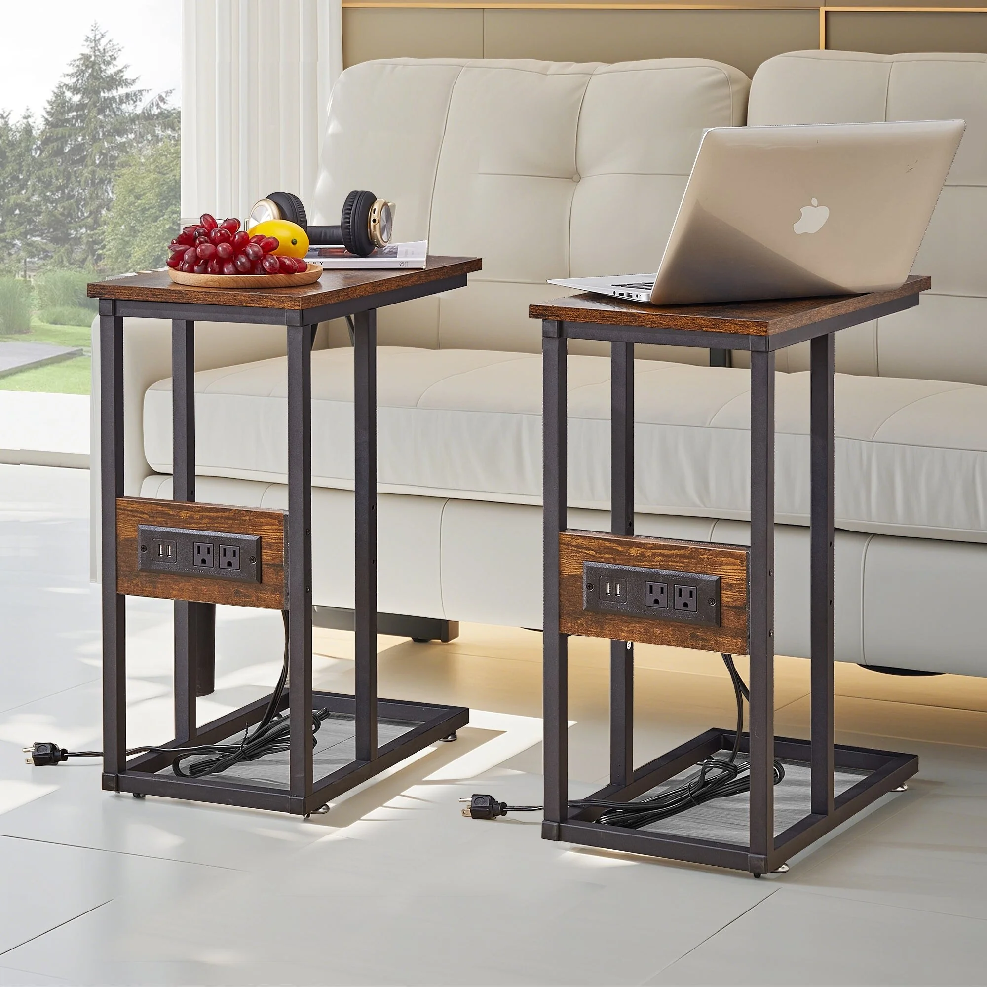 Set of 2 C-Shaped Sofa Side Tables, Small End Tables for Living Room, Bedside and TV Tray - Image 57