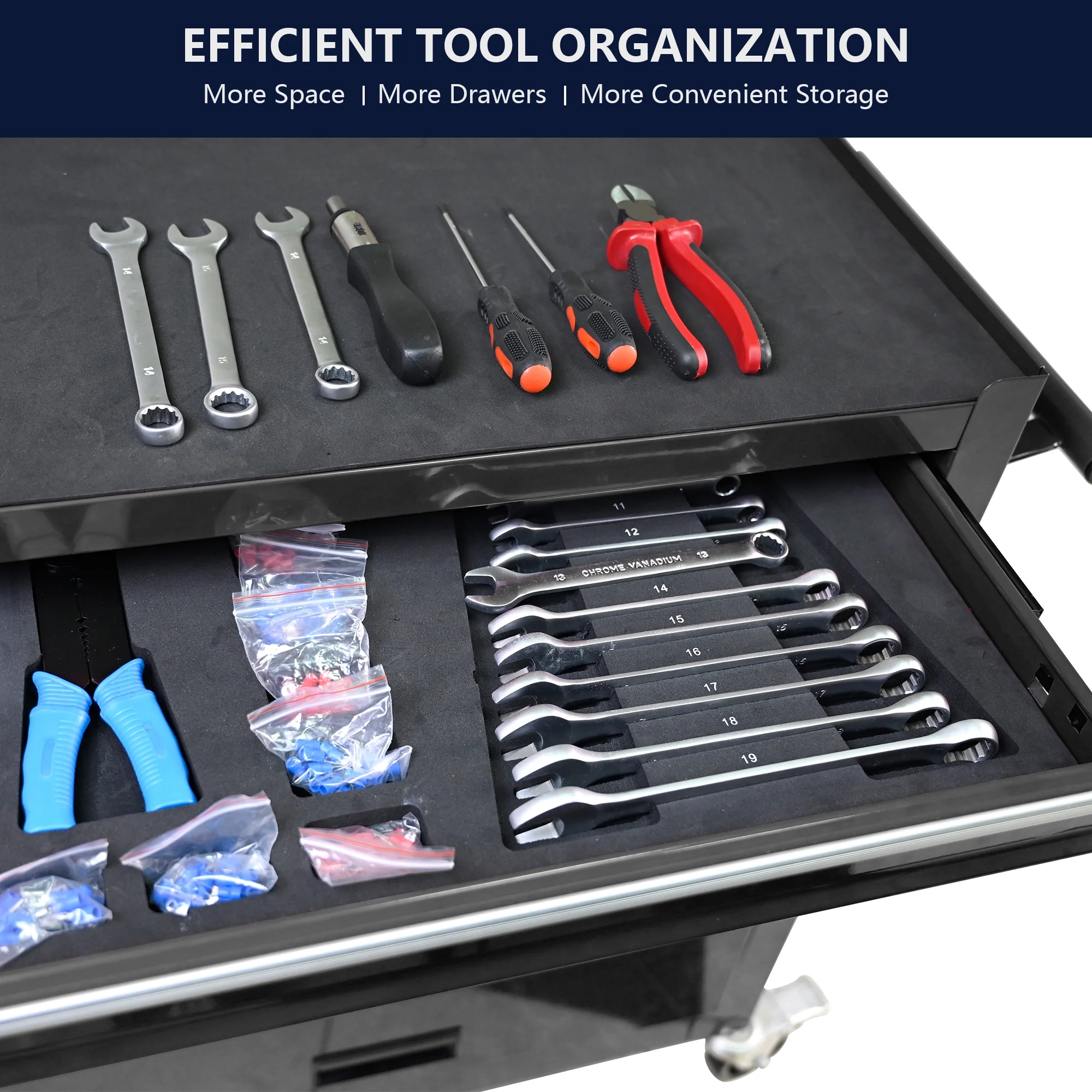 4 Drawers Multifunctional Tool Cart with Wheel Steel Tool Chest Storage Cabinet - Image 20