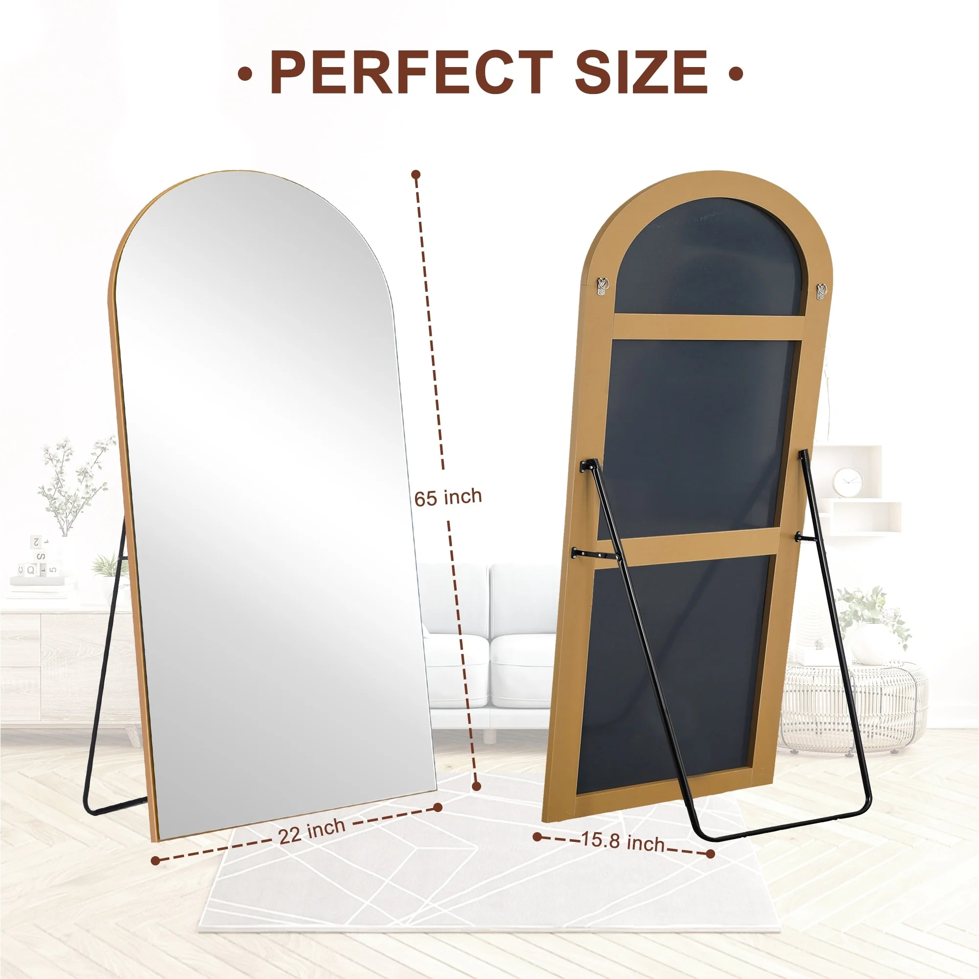 Arched Full Length Wood Floor Mirror, Full Body Standing and Wall Mounted Mirror for Bedroom, Living Room and Home Decor - Image 16