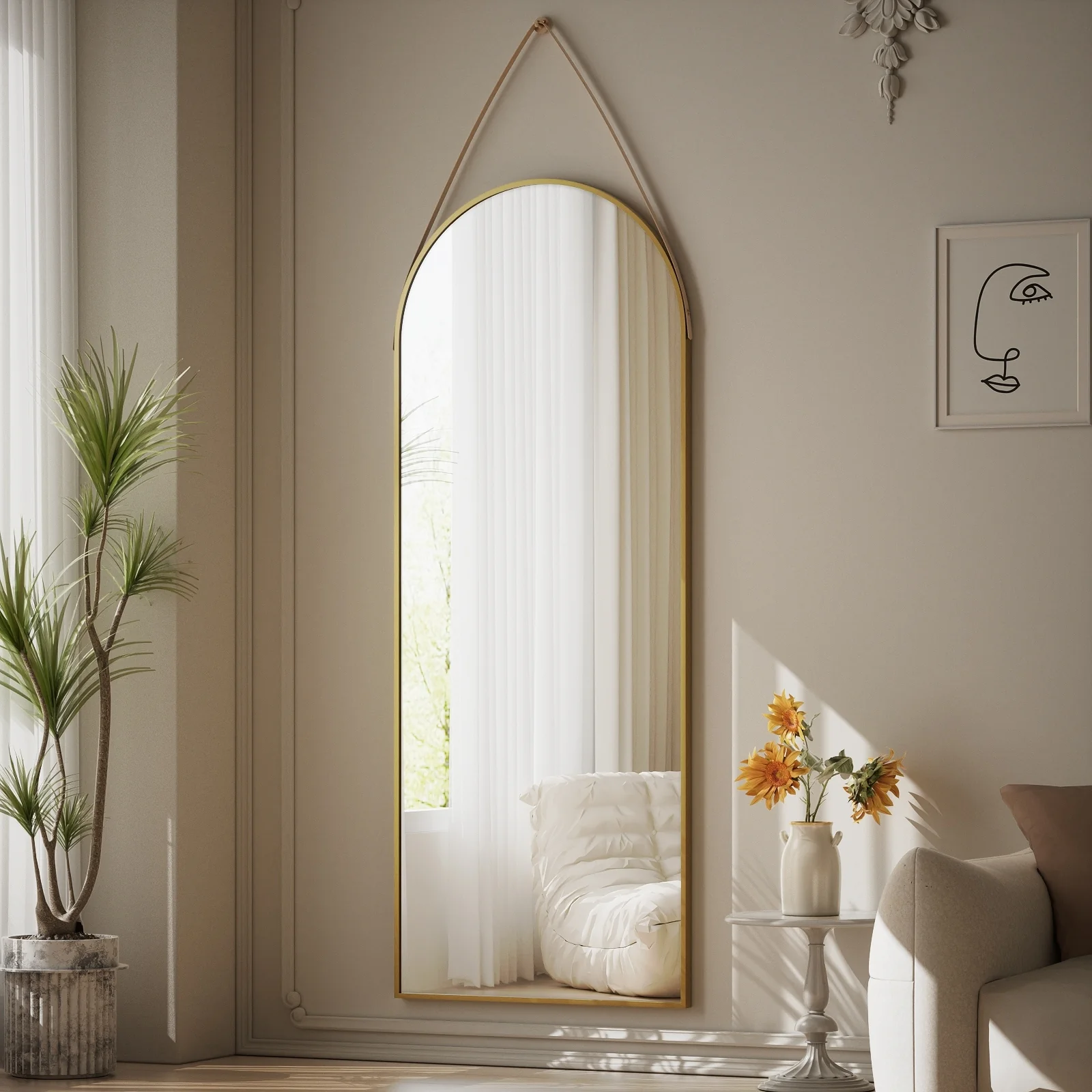 48 x 16 Inch Full Length Wall Mirror with Leather Strap, Hanging Full Body Mirror for Bedroom, Entryway and Home Decor - Image 13