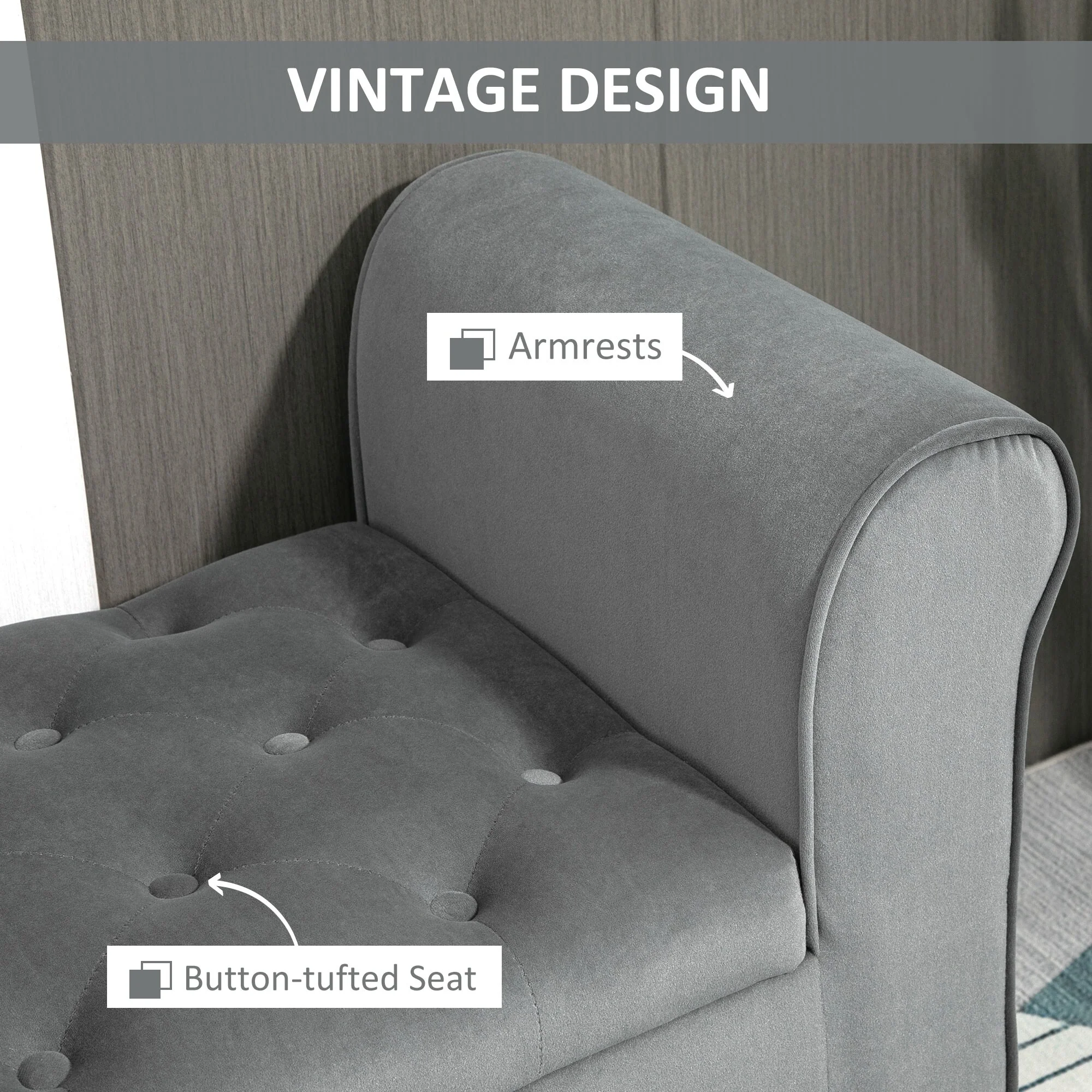 Button-Tufted Storage Ottoman Bench, Upholstered Bed Bench with Rolled Armrests for Bedroom, Living Room and Hallway - Image 16