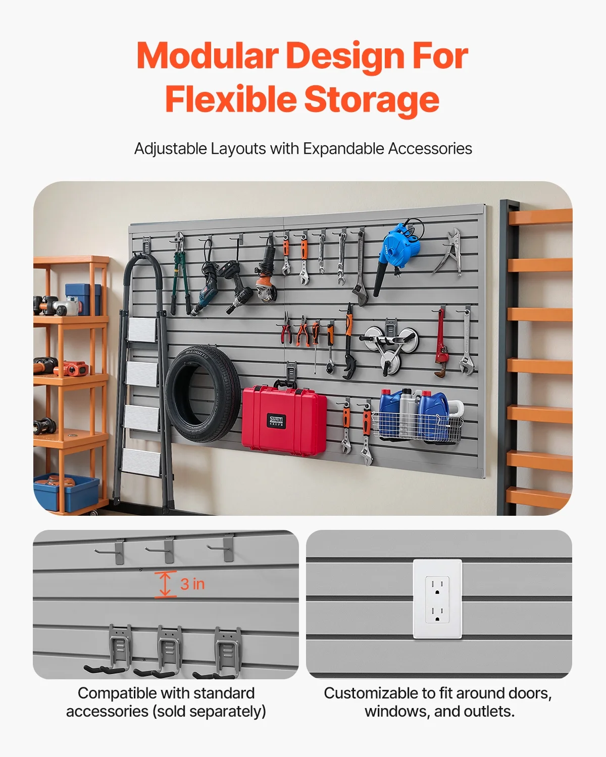 VEVOR Slat Wall Paneling,8 x 4 ft, PVC Garage Slatwall with Modular Design,Grey Slat Wall Easy-to-Install Adjustable Slatwall Panel with Coupling Structure & DIY Cutting,Fits for Storage & Display - Image 4