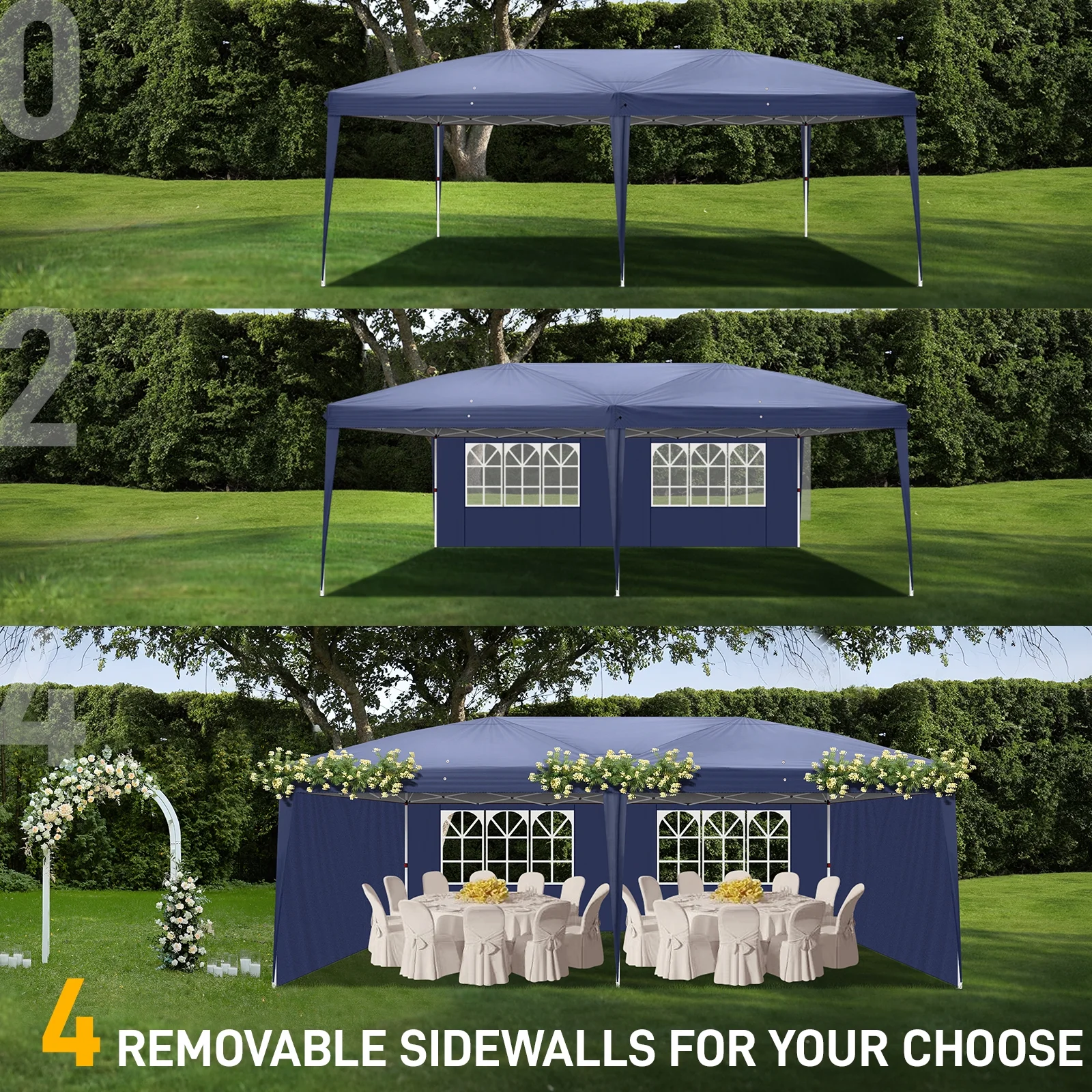 UBesGoo Ez Pop Up Patio Canopy Tent Gazebo Outdoor Party with 6 Sidewalls 10 x 20 ft Blue - Image 18