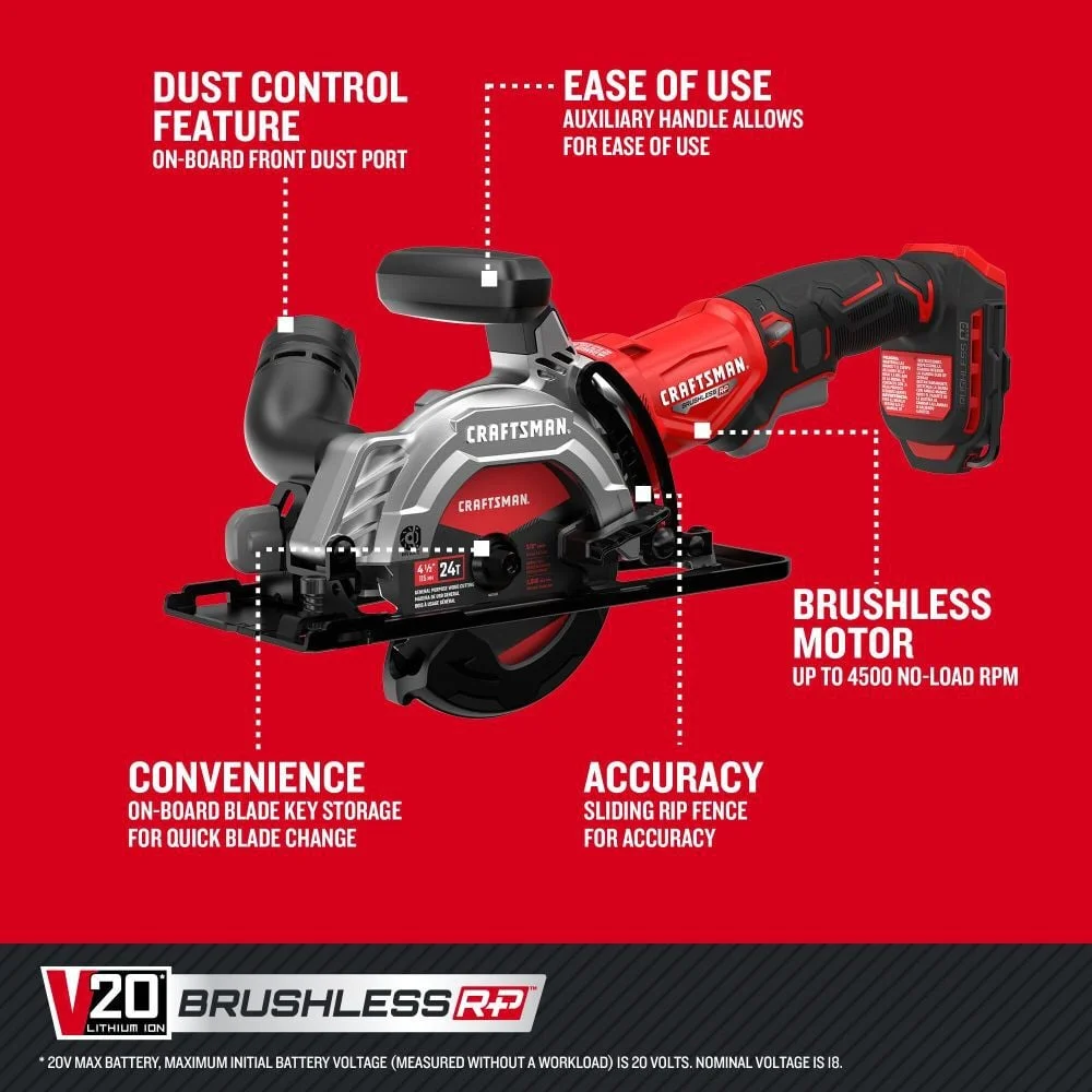 Craftsman V20 Brushless Rp 4.5 Inch Circular Saw (Bare Tool) - Image 6