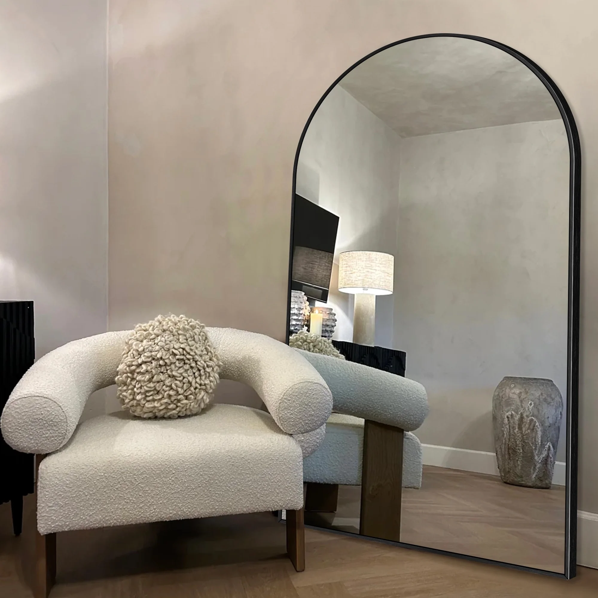 Modern Arched Full Length Floor Mirror, Aluminum Alloy Frame Standing Full Body Mirror - Image 11